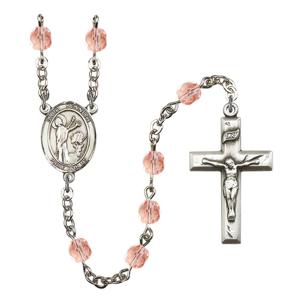 Bonyak Jewelry St. Kenneth Silver-Plated Rosary with Birthstone Colors - Religious Necklace for Women & Men - Perfect for Baptism, First Communion & Daily Prayer