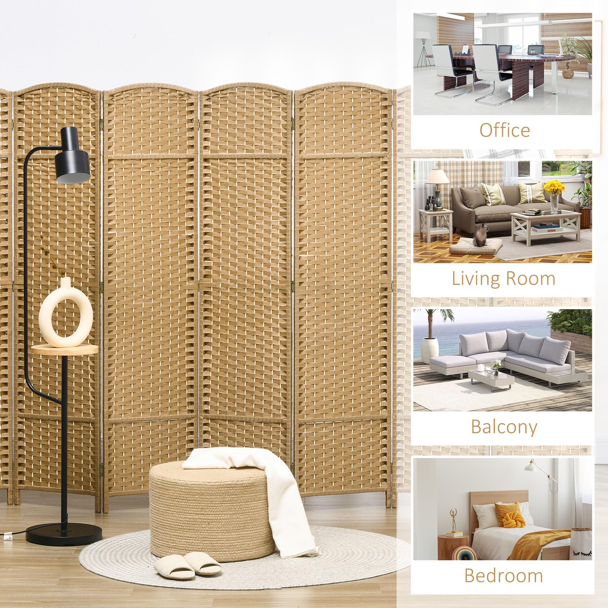 HOMCOM 8 Panel Folding Room Divider Privacy Screen - 5.6 Feet Tall Freestanding Partition Wall for Home Office, Bedroom & Living Room - Natural Wood Finish for Modern Interior Design & Space Organization