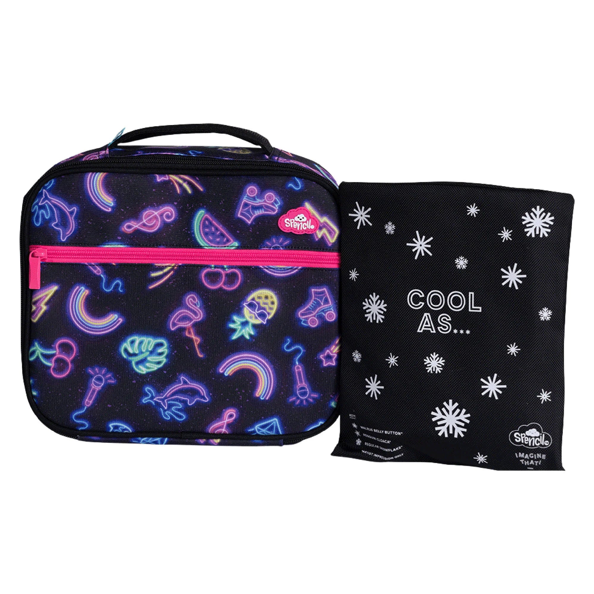 Spencil Insulated Lunch Bag with Chill Pack - Neon Party Cooler for School, Work & Picnics | Leakproof Reusable Food Container for Kids & Adults