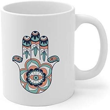 Hamsa Hand Yoga Coffee Mug 11OZ - Inspirational Ceramic Tea Cup with Motivational Quote - Perfect for Yoga Lovers, Meditation & Relaxation at Home or Office