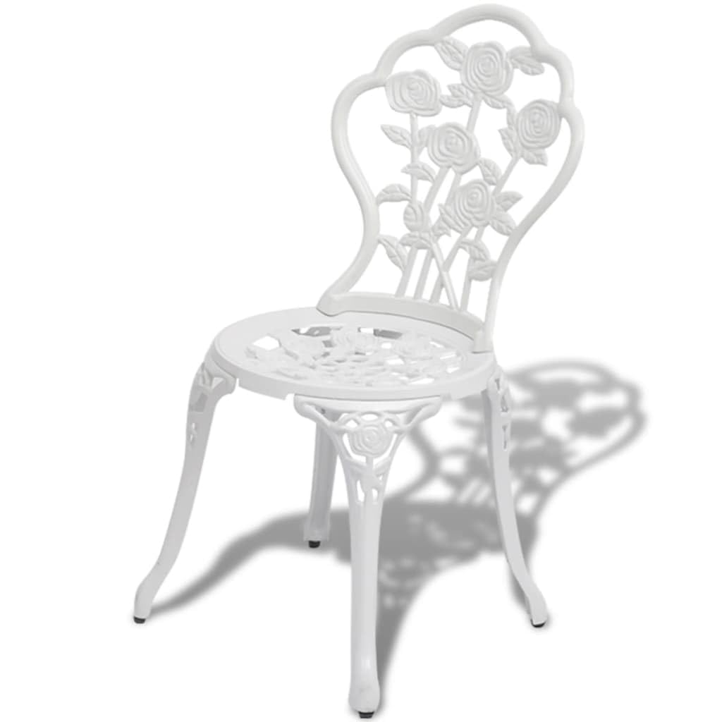 3-Piece White Cast Aluminum Bistro Set with Floral Accents - Elegant Outdoor Patio Dining Furniture for Garden, Balcony, and Backyard Relaxation - Perfect for Morning Coffee, Afternoon Tea, and Al Fresco Dining