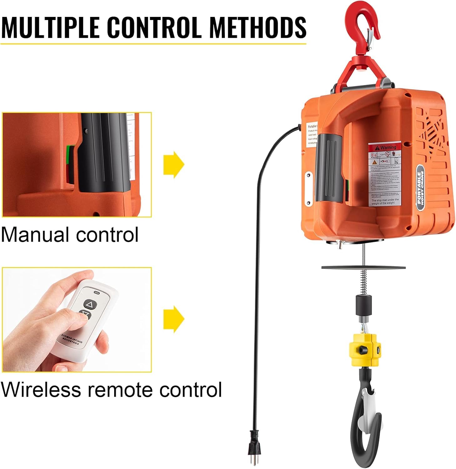 1540LBS Electric Hoist Winch - 62FT Portable 2 in 1 Crane with Manual & Wireless Remote Control, 110V/120V Heavy Duty Lifting Strap - Perfect for Garage, Warehouse, Construction & DIY Projects