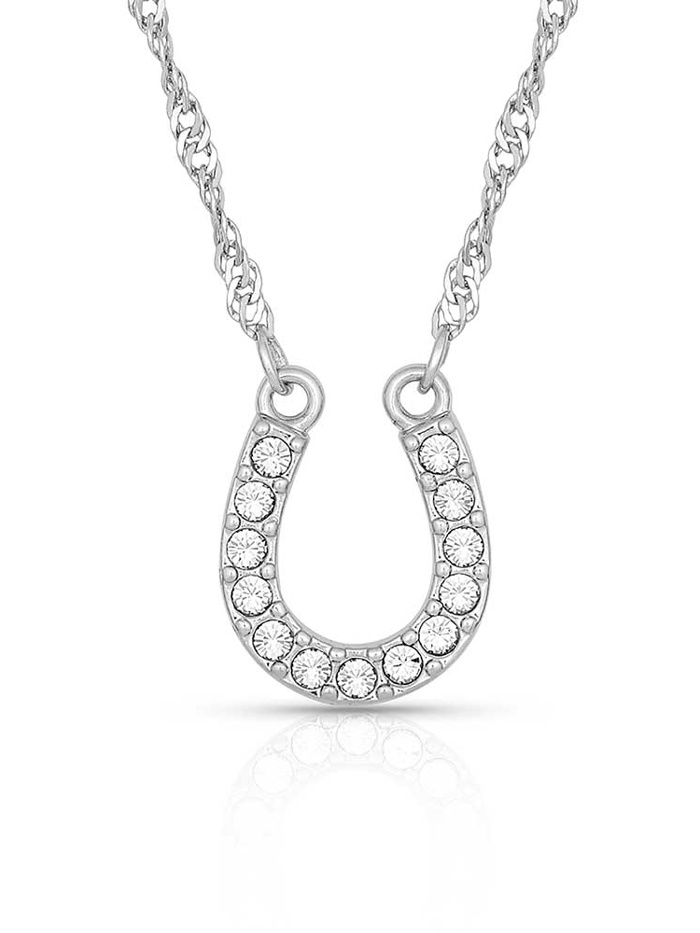 Montana Silversmiths NC62 Women's Crystal Clear Lucky Horseshoe Necklace in Sterling Silver - Perfect for Gifts, Everyday Wear & Western Fashion