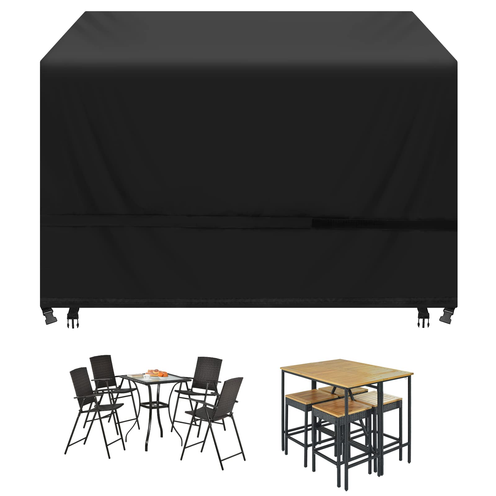 Waterproof 420D Oxford Fabric Patio Furniture Covers - Windproof & UV Resistant Table and Chair Covers for Outdoor Use (48.4