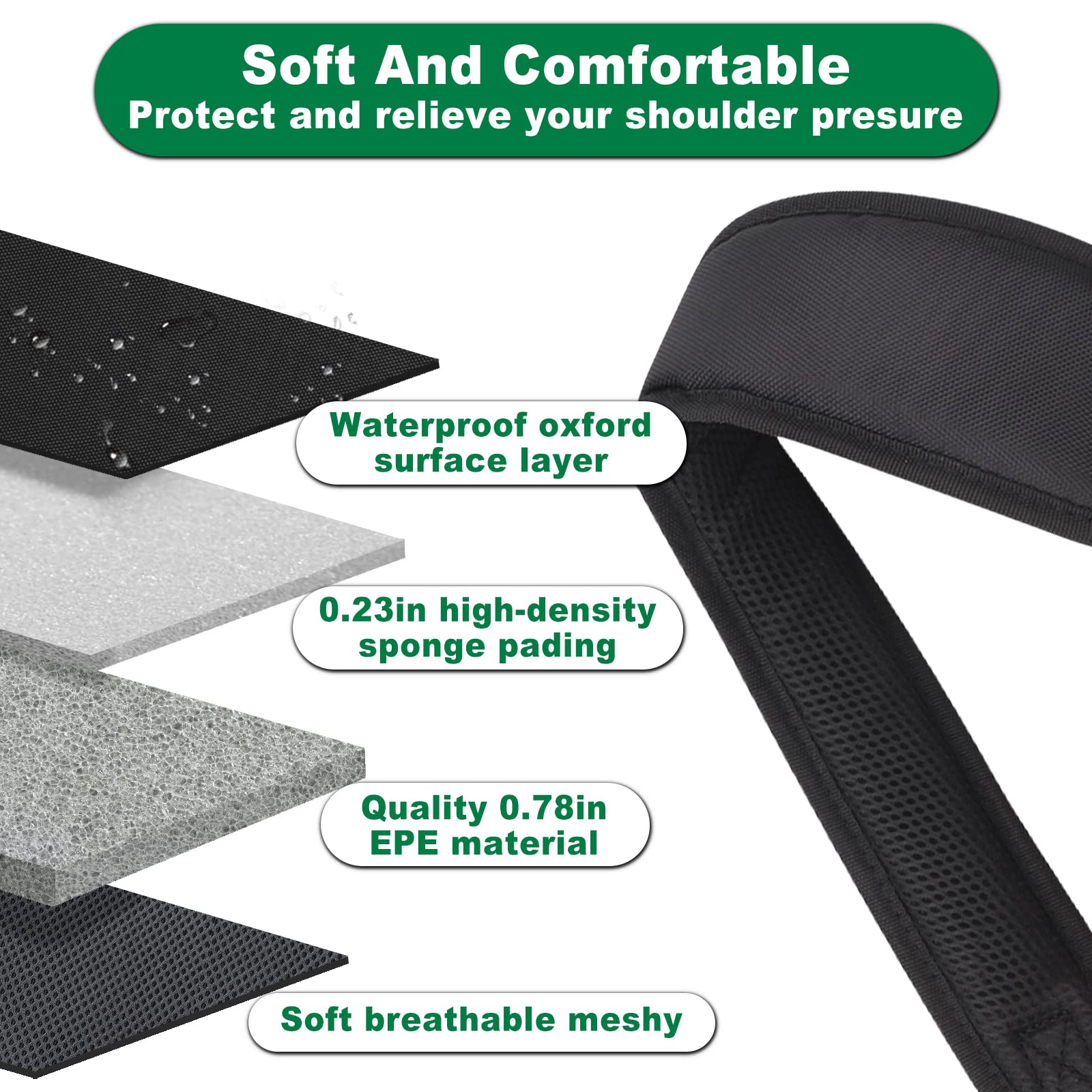 Premium Adjustable Padded Golf Bag Strap - Double Shoulder Support with 4 Rotating Hooks - Replacement Strap for Comfortable Golfing - Perfect for Golfers, Caddies & Driving Range Practice