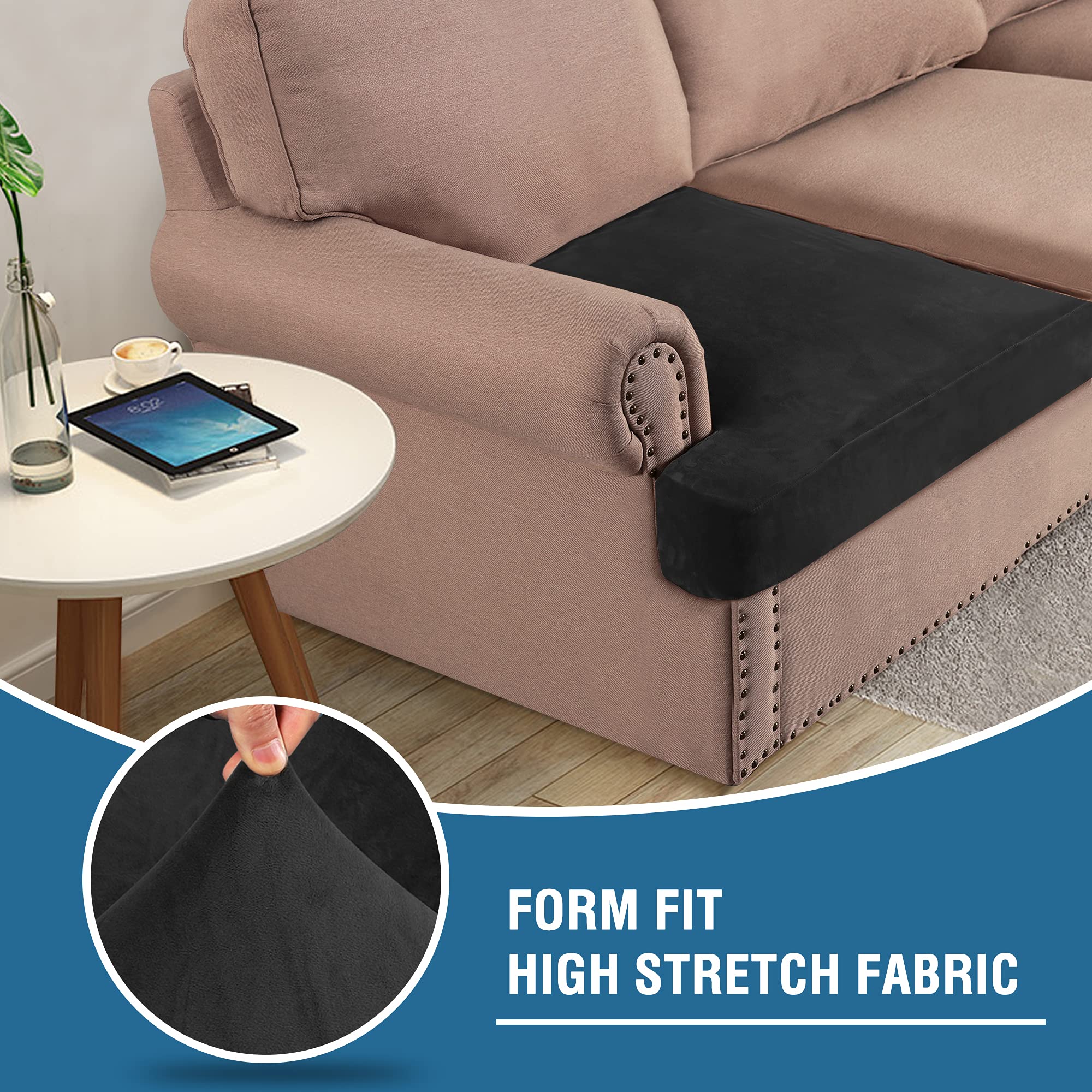 H.VERSAILTEX Stretch Velvet 2-Piece T-Cushion Sofa Slipcovers - Soft Elastic Sofa Seat Covers for 2-Cushion Couches, Non-Slip Furniture Protector (Black) - Perfect for Living Room, Home Decor & Pet-Friendly Furniture Protection