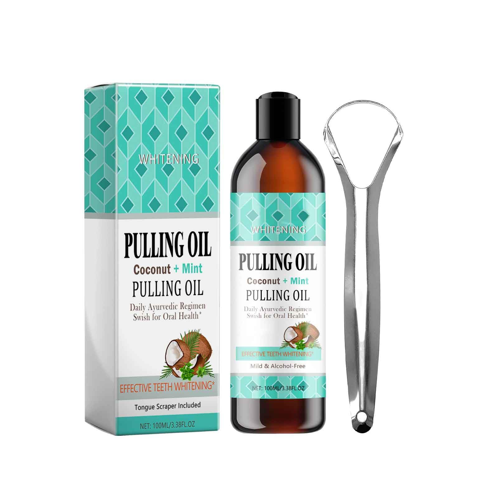 Organic Coconut Oil Pulling for Oral Care with Peppermint Essential Oil - Natural Mouthwash for Fresh Breath, Teeth Whitening & Tongue Cleaning - Includes Stainless Steel Tongue Scraper - Perfect for Morning Routine & Ayurvedic Oral Hygiene