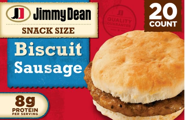 Jimmy Dean Sausage Biscuit Sandwich Snack Size - 34 oz (20 Count, Frozen) - Pack of 2 | Breakfast, Quick Meal, On-the-Go Snack for Home, Office or Travel