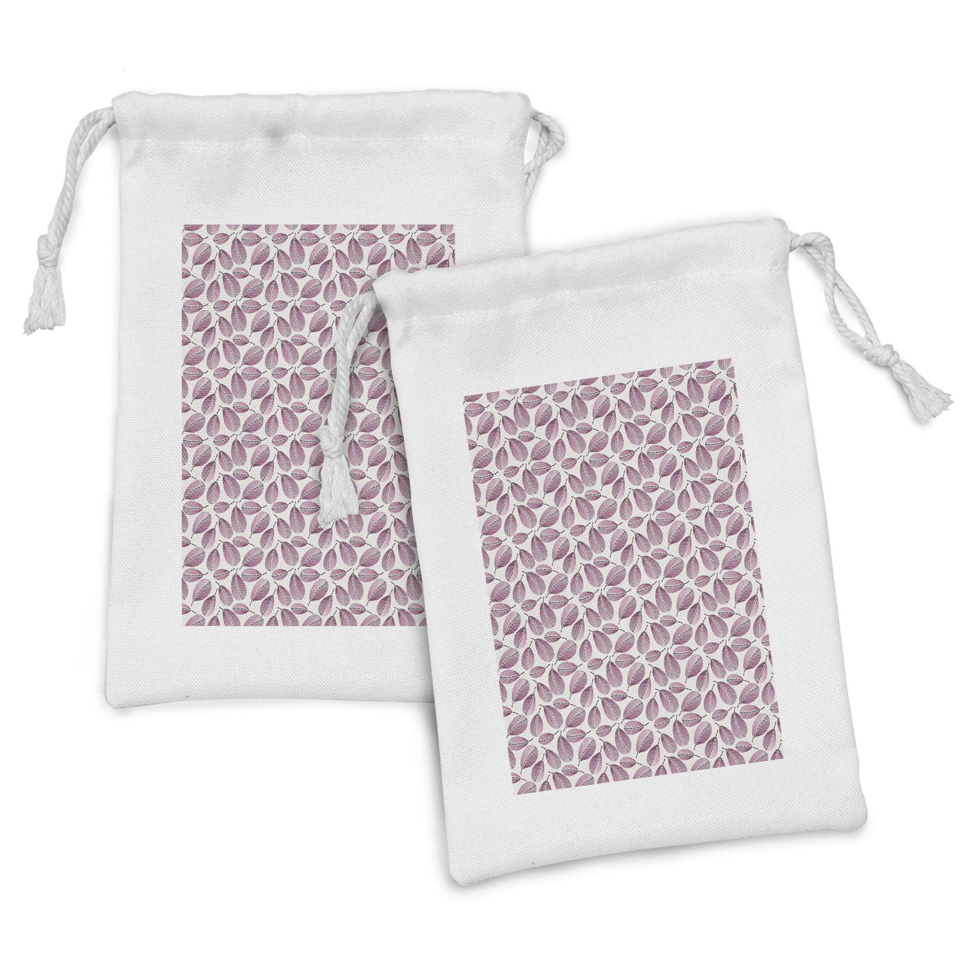 Ambesonne 2-Pack Leaf Print Fabric Pouches - Striped & Dashed Leaf Design Drawstring Bags (9