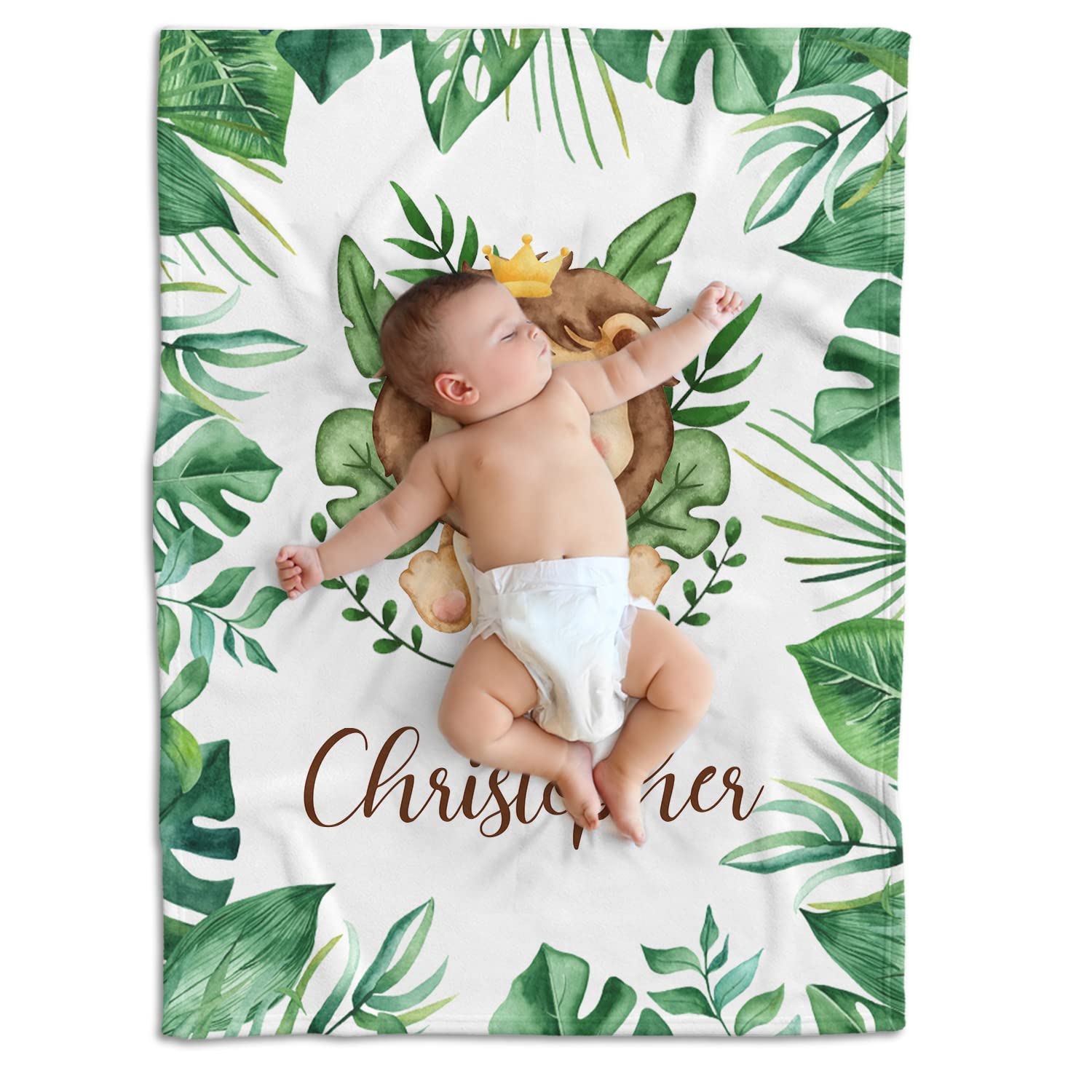 Personalized Baby Name Blankets - Custom Lion & Woodland Swaddle Blankets for Boys, Soft Lightweight Newborn Infant Toddler Blanket - Perfect for Nursery, Gift & Photo Shoots