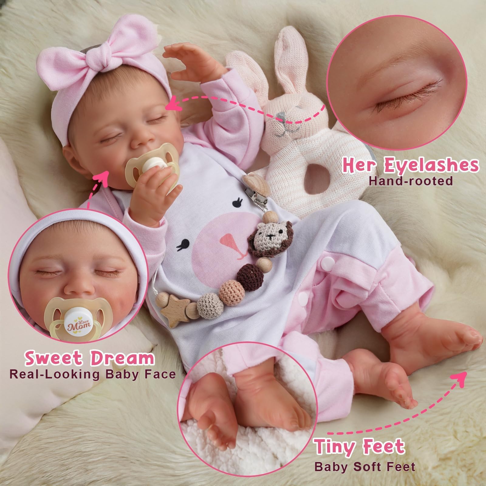 Lifelike 20-Inch Reborn Baby Doll with Sweet Smile - Realistic Newborn Baby Girl Doll, Full Body Vinyl Sleeping Doll with Toy Accessories - Perfect Gift Set for Kids | Role Play, Collecting & Therapy Use