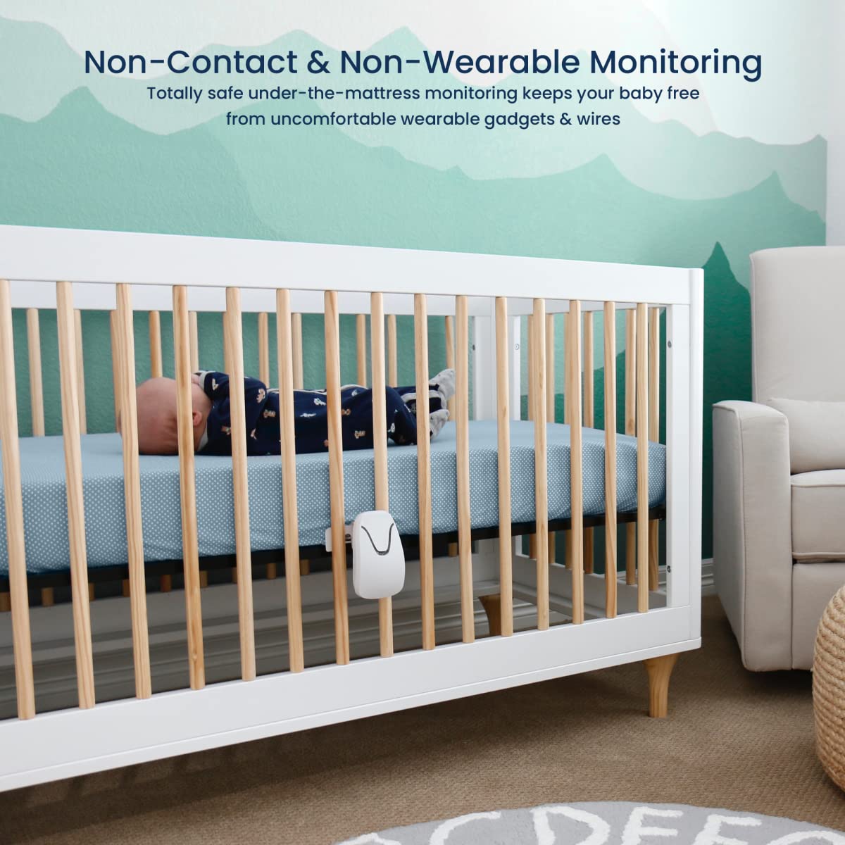 Babysense 7 Baby Sleep Breathing Movement Monitor for Newborns & Infants - Non-Wearable, No WiFi, Non-Contact with 2 Under-Mattress Sensors - Full Crib Coverage Baby Monitor - Perfect for Nursery, Daycare & Travel Use (FSA Eligible)