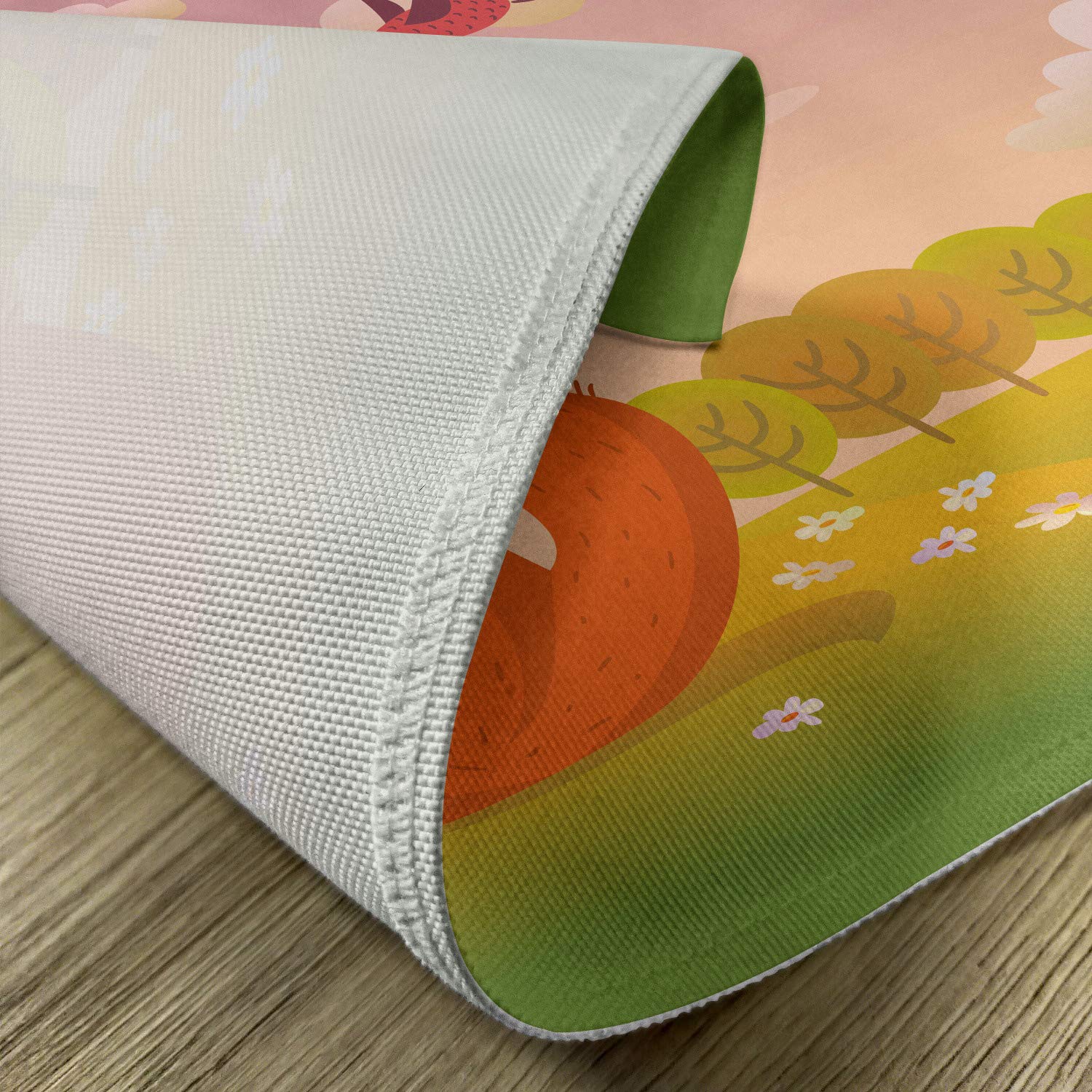 Ambesonne 4-Pack Cartoon Fox Wildlife Placemats - Valley Farm Sunset with Birds & Daisies Artwork - Washable Fabric Table Mats for Dining Room & Kitchen Decor (Orange, Lilac, Green) - Perfect for Family Dinners, Parties & Holiday Gatherings