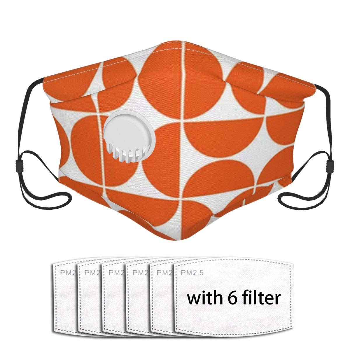Mid Century Modern Geometric Orange Art Print Face Mask - 6 Replaceable PM2.5 Activated Carbon Filters - Washable & Reusable Windproof Mask for Running, Cycling, Travel - Perfect for Outdoor Activities & Cold Weather Protection