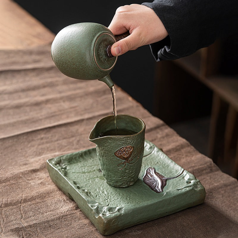 Japanese Coarse Pottery Kyusu Teapot with Lotus Design - Handmade Ceramic Tea Set for Green Tea, Matcha & Herbal Tea - Perfect for Tea Ceremonies, Home Brewing & Gifting