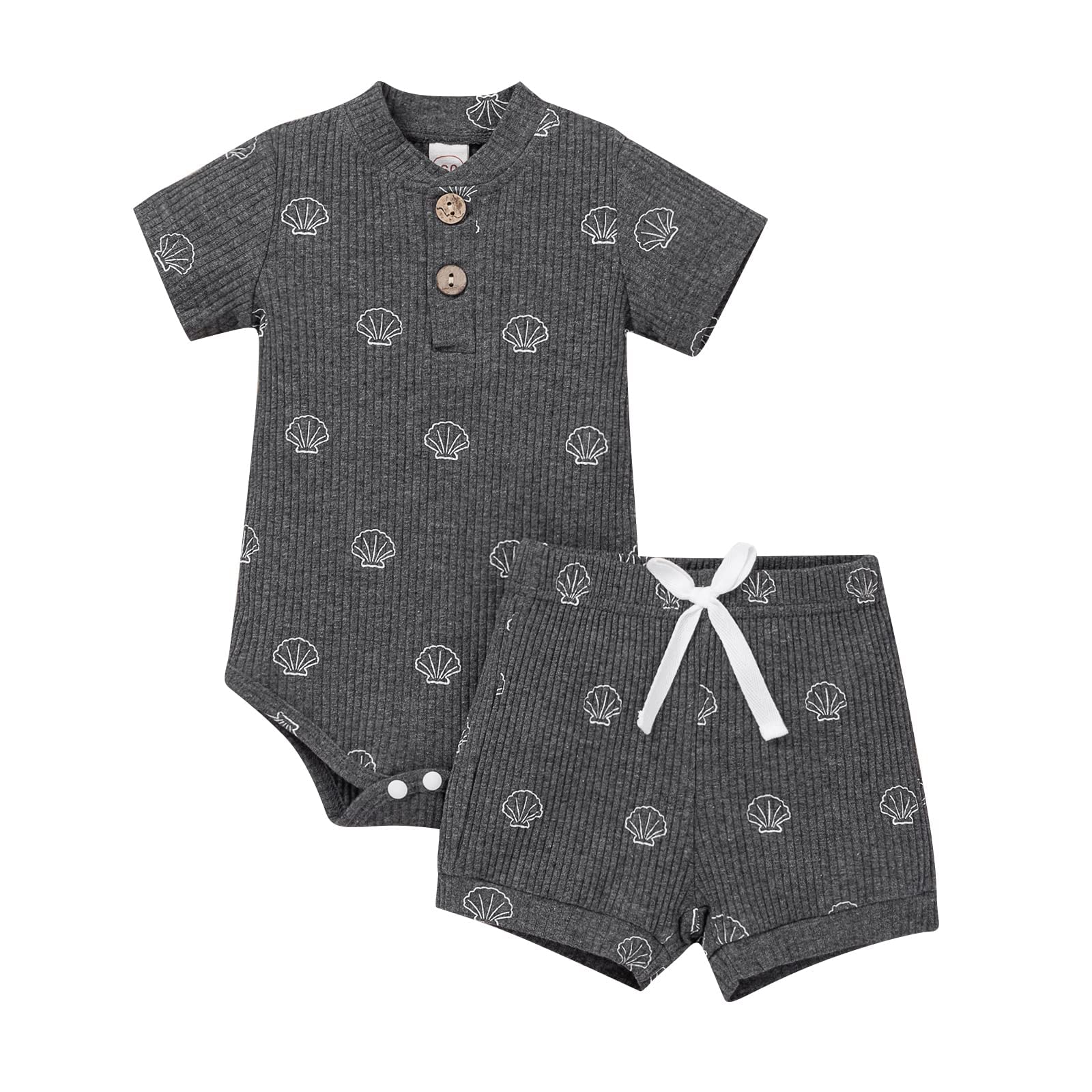 Newborn Baby Boy Girl Summer Clothes Set - 2PCS Unisex Cotton Waffle Short Sleeve Romper & Shorts Outfits | Perfect for Playtime, Beach & Family Photos