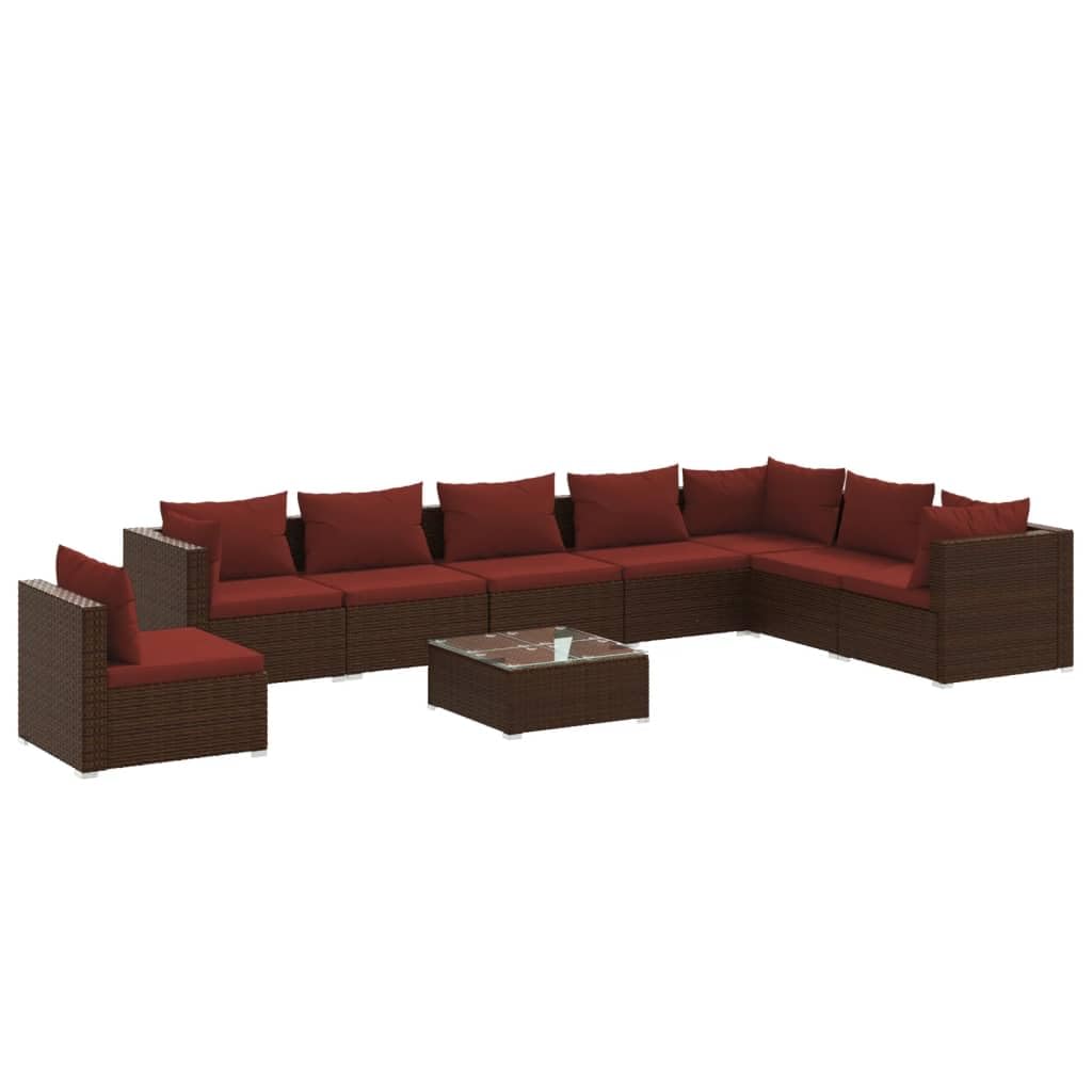 9-Piece vidaXL Patio Lounge Set - Outdoor Garden Furniture with Cushions, Brown Poly Rattan Sectional Sofa for Backyard, Poolside & Patio Relaxation