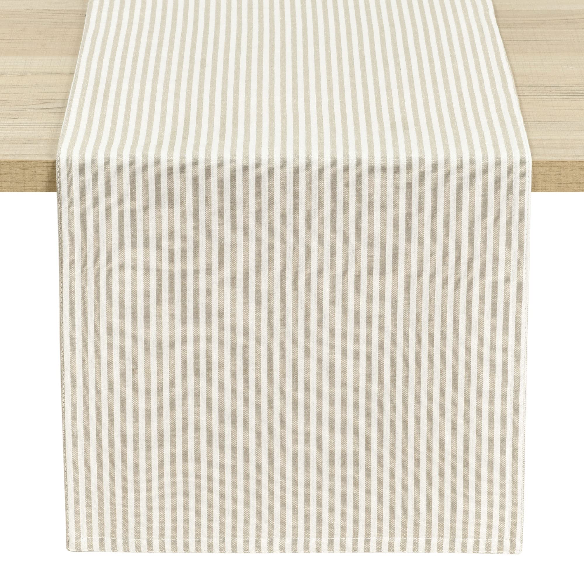Farmhouse Stripe Table Runner 13x72 - Neutral Yarn Dyed for Dining Decor