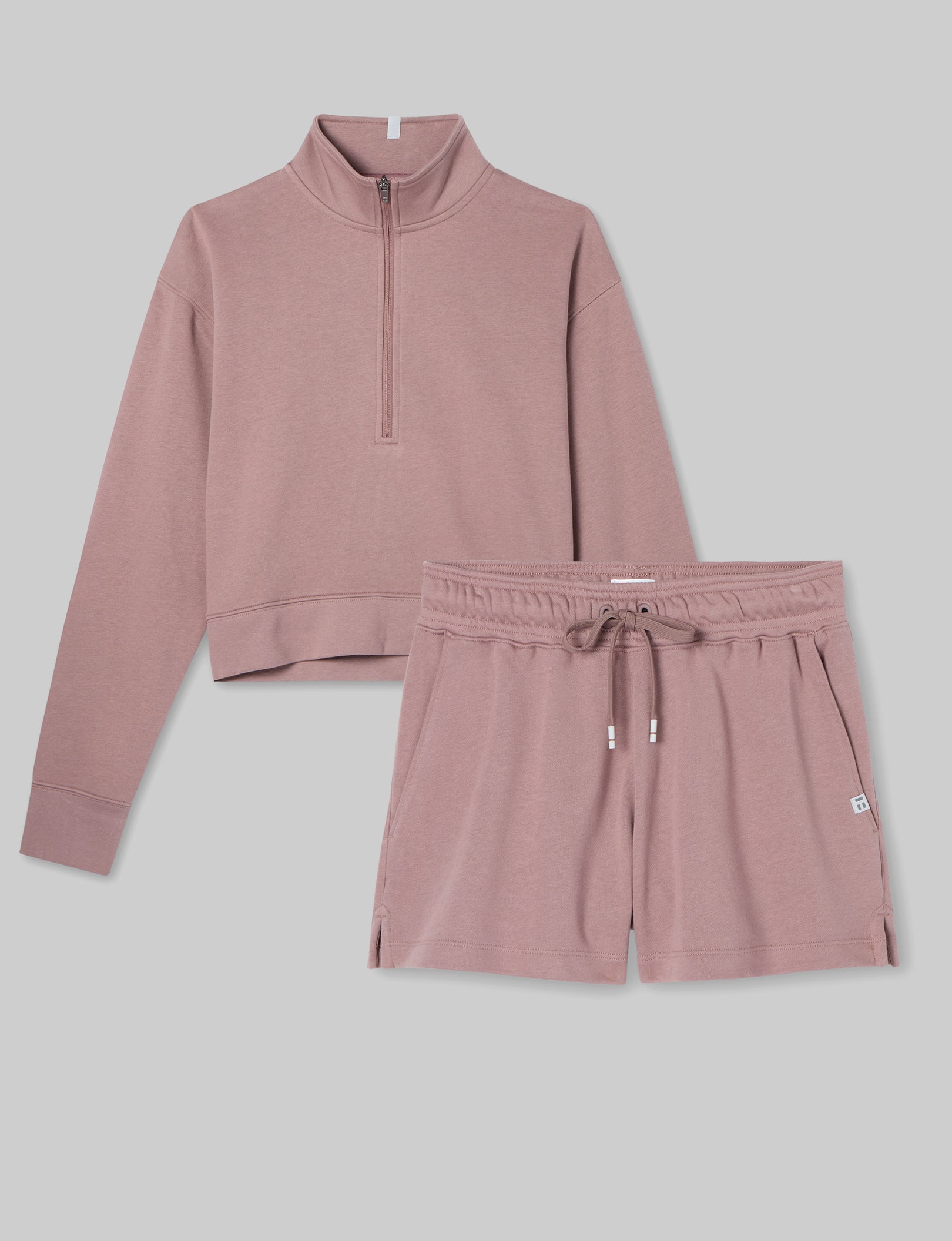 Women's French Terry Half Zip Pullover & Shorts Set - Cozy Lounge Wear for Home, Gym, and Casual Outings