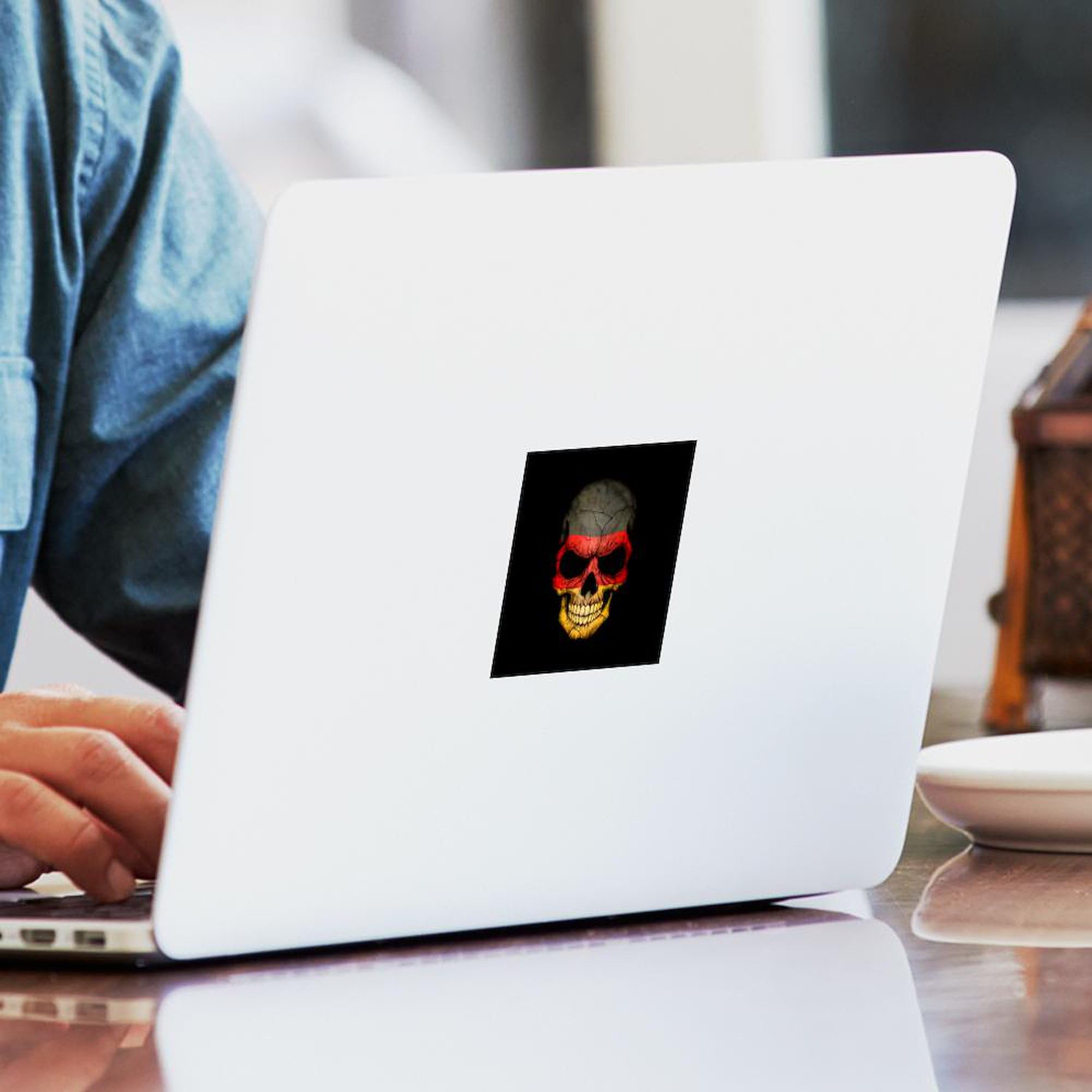 German Flag Skull Black Bumper Sticker - Durable Car Decal for Windows, Laptops & Motorcycles - Patriotic German Pride Accessory