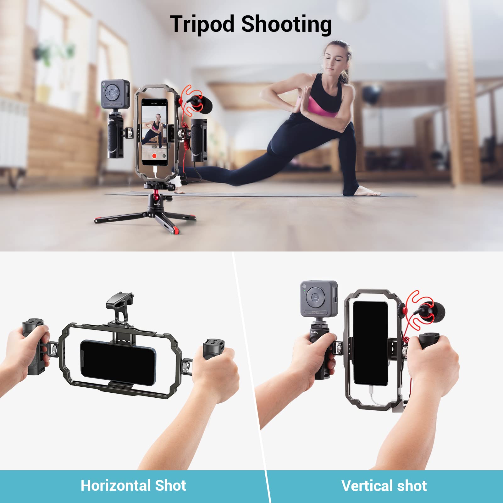 SmallRig Universal Smartphone Video Rig Kit for iPhone 16/15/14/13/12 Pro Max - Aluminum Handheld Phone Cage with Ergonomic Handles - Professional Stabilizer for Vlogging, Live Streaming & Content Creation - Perfect for YouTube, TikTok & Social Media Videos