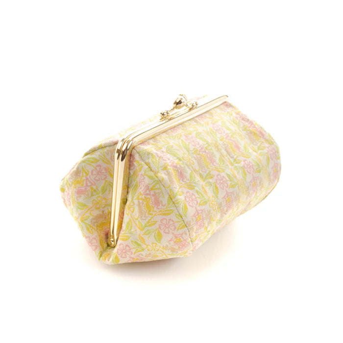 Nishijin Woven Small Pouch - Mouse/White Clay Design | Handmade in Kyoto Japan | Cosmetic & Makeup Bag | Japanese Gamaguchi Style | Travel Toiletry Organizer | Stationery Pouch | Bag Organizer | Perfect for Daily Use, Travel & Gift Giving