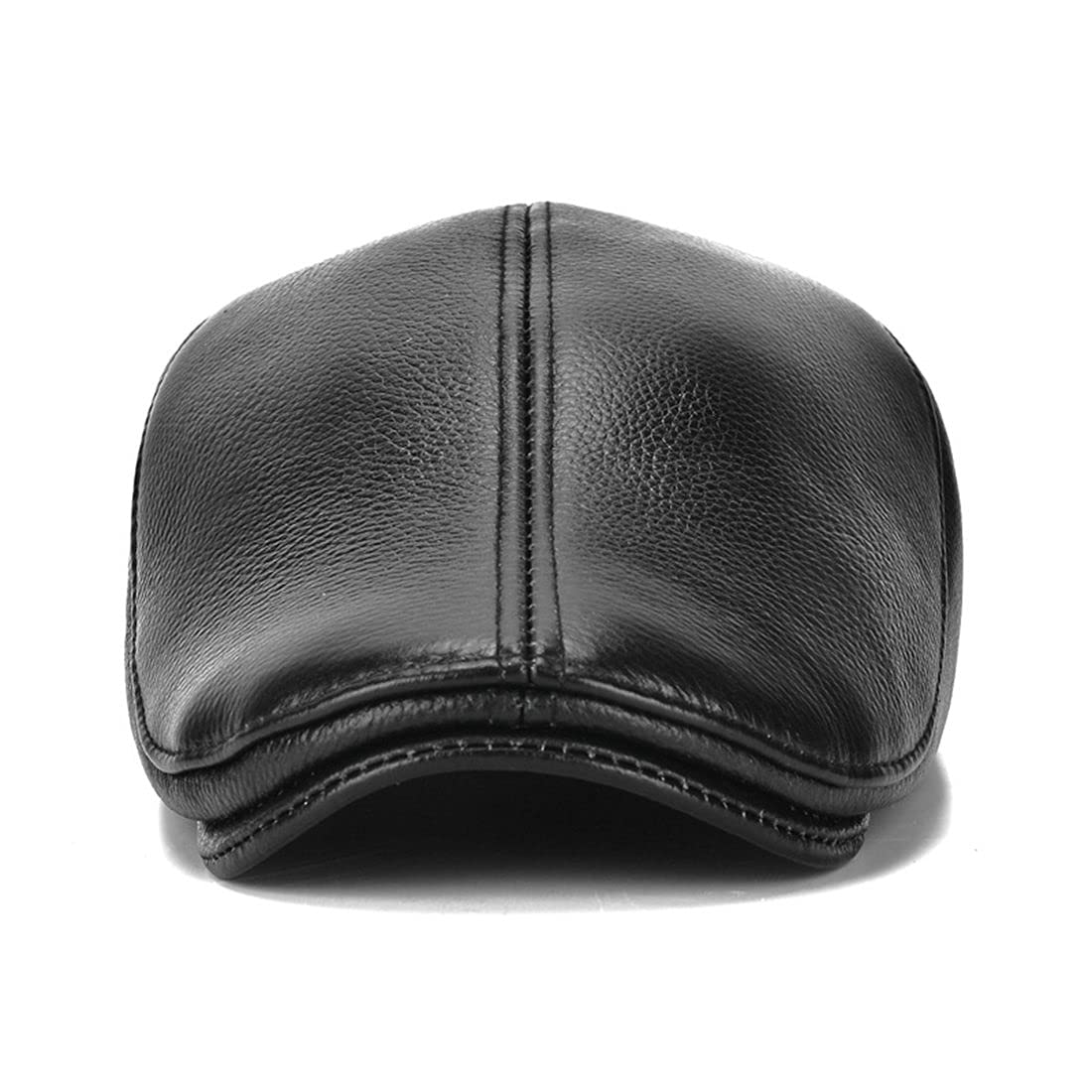 Genuine Cowhide Leather Men's Flat Cap with Ear Flaps - Duckbill Newsboy Hat for Winter, Windproof & Warm - Perfect for Outdoor Activities, Hunting, and Cold Weather Fashion