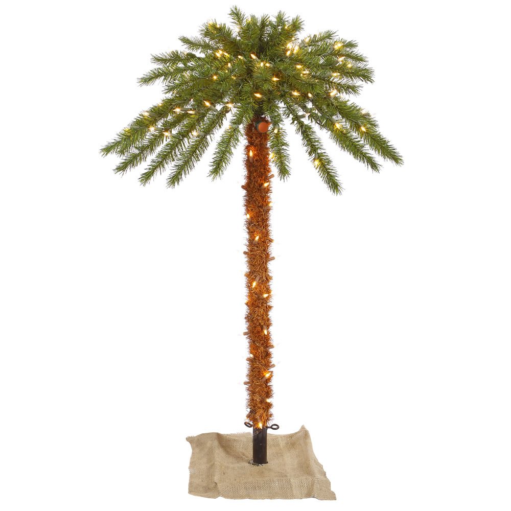 Vickerman 4 Foot Pre-Lit Outdoor Artificial Palm Tree with 140 Clear LED Lights - Perfect for Patio, Poolside, and Tropical Garden Decor