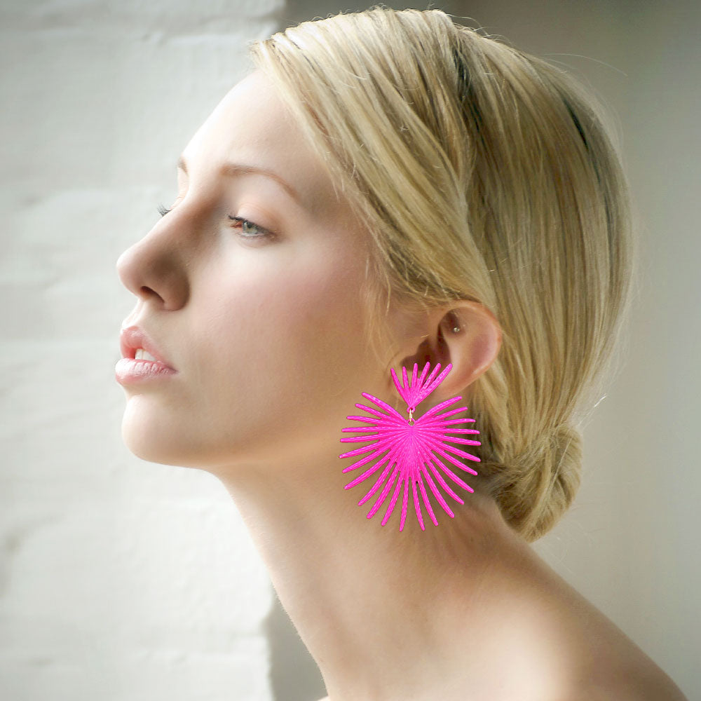 Abstract Spike Hot Pink Metal Dangle Fashion Earrings for Women - Trendy Runway & Headshot Statement Jewelry - Perfect for Parties, Photo Shoots & Bold Outfits