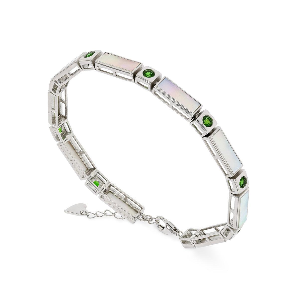 Natural Mother of Pearl & Chrome Diopside Bracelet - Elegant Handmade Jewelry for Women, Healing Crystal Energy, Boho Chic Accessory for Everyday Wear, Gifts & Special Occasions