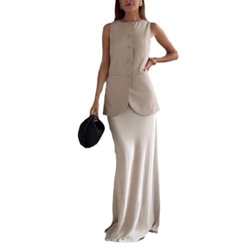 Pokn Women's 2-Piece Linen Vest & Maxi Skirt Set - Sleeveless White Y2K Style Round Neck Tops with Flowy Skirt | Perfect for Summer Outfits, Beach Vacations & Boho Fashion
