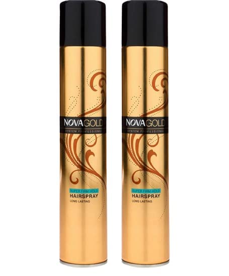 ELDERWAND Nova Gold Hair Spray - Super Strong Hold Hairspray for All Hair Types (400ml x 2 Pack) - Long Lasting Styling Spray for Curly, Straight & Updo Hairstyles - Salon Quality Hair Fixing Spray for Weddings, Parties & Daily Use
