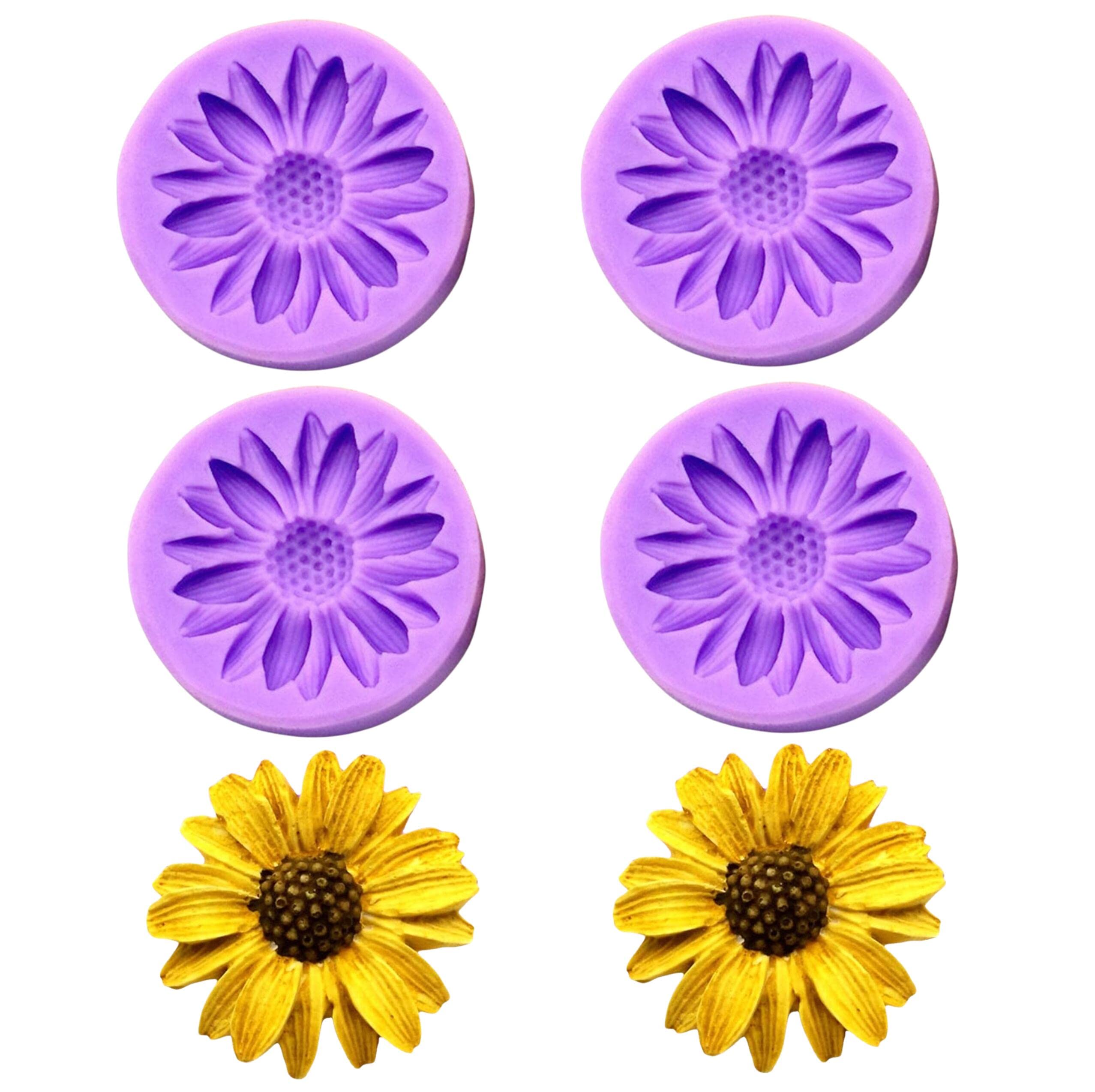 4-Pack Sunflower & Chrysanthemum Silicone Molds for Chocolate, Fondant, Cake Decorating - Perfect for Baking, Candy Making, and DIY Sugar Craft Projects
