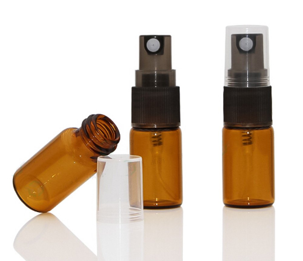JJKMALL - 10 Pack 3ML Amber Glass Perfume Spray Bottles - Travel Size Refillable Empty Cosmetic Atomizer with Fine Mist Sprayer & Dropper Pipette - Perfect for DIY Essential Oils, Perfume Samples, and Skincare Products