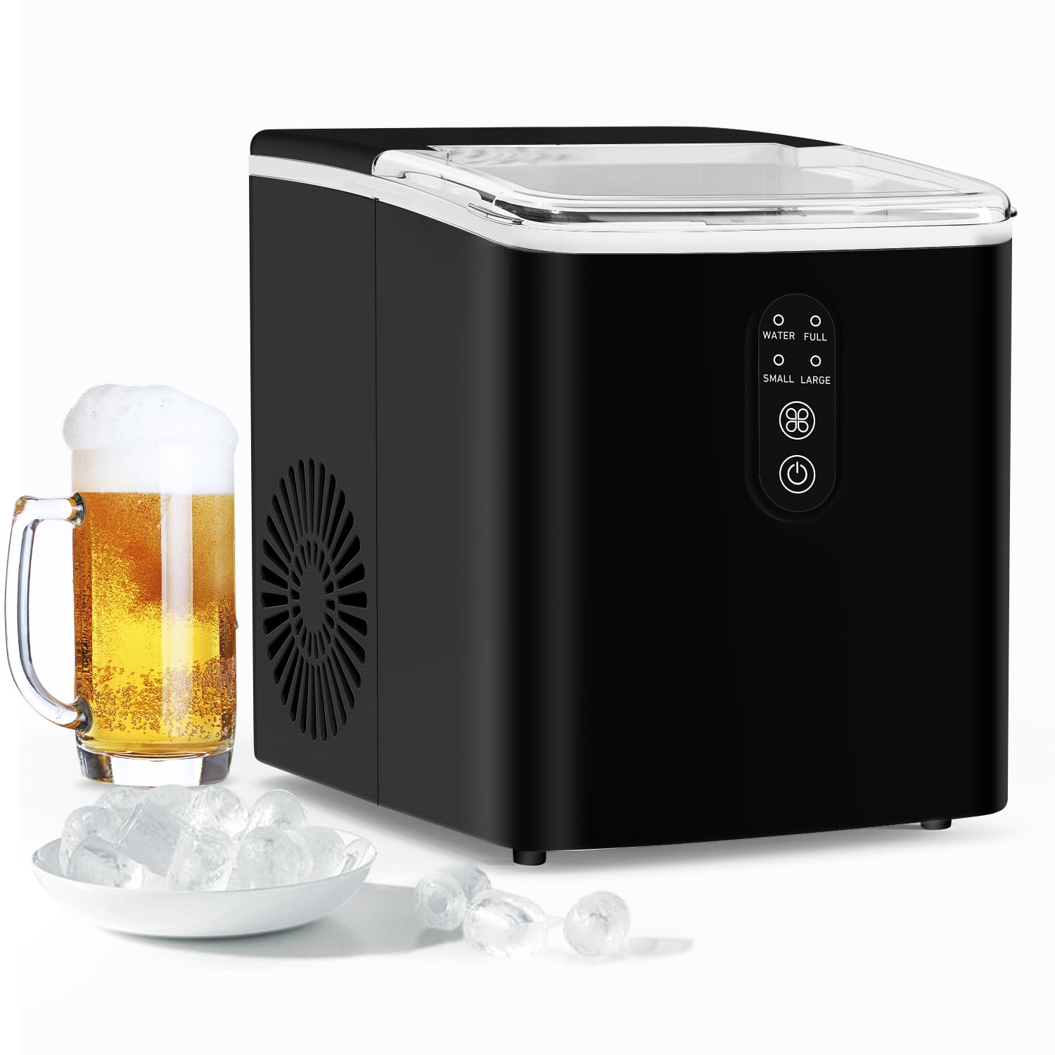 Portable Countertop Ice Maker Machine - 33lbs/24Hrs, 2 Sizes Bullet Ice Cubes with Ice Scoop & Basket - Makes 9 Ice Cubes in 6 Minutes - Perfect for Home, Office, RV, and Parties