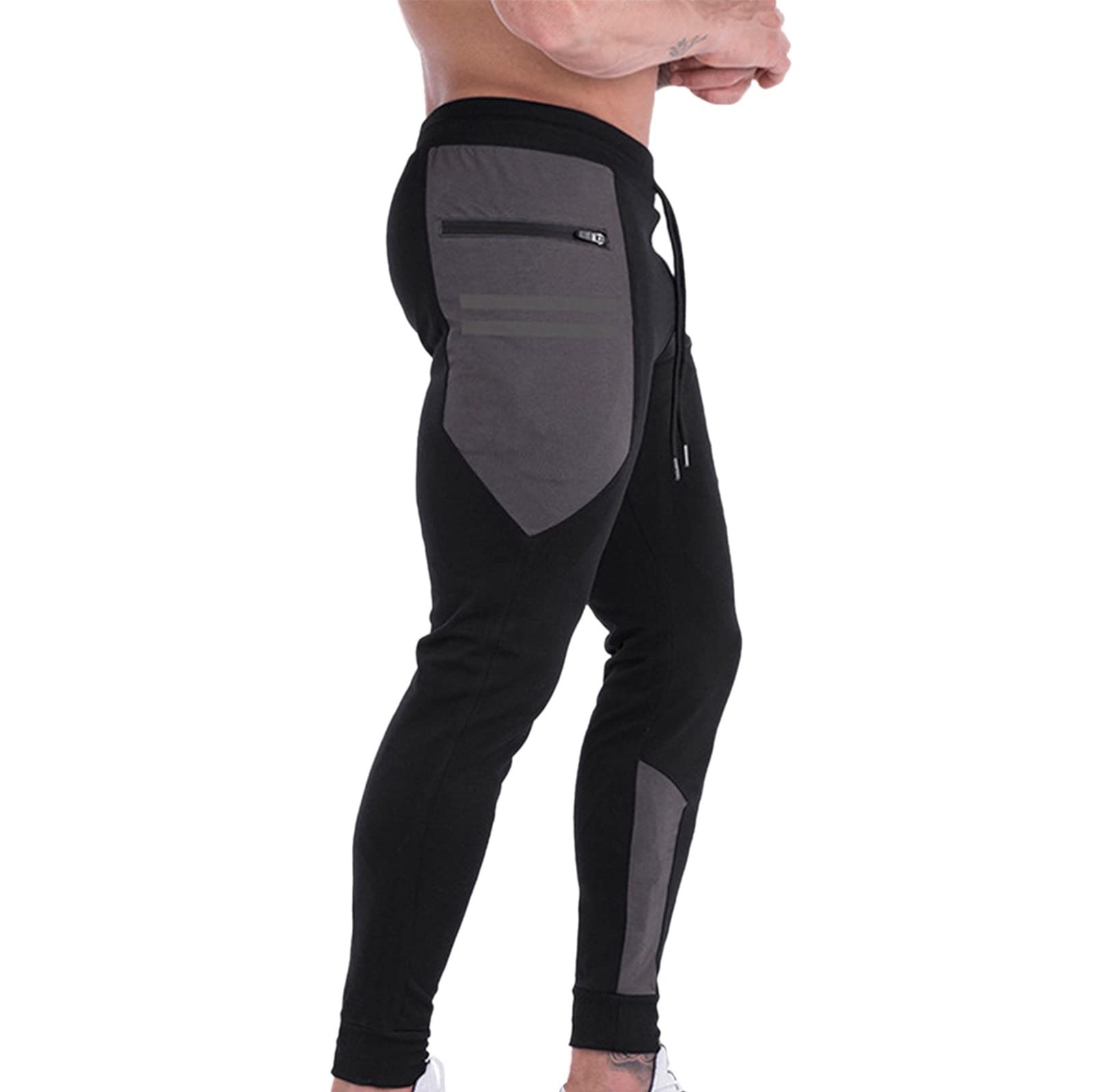 Reflective Block Color Jogger Pants for Men - Slim Fit with Zipper Stripe & Drawstring | Running, Workout & Casual Wear