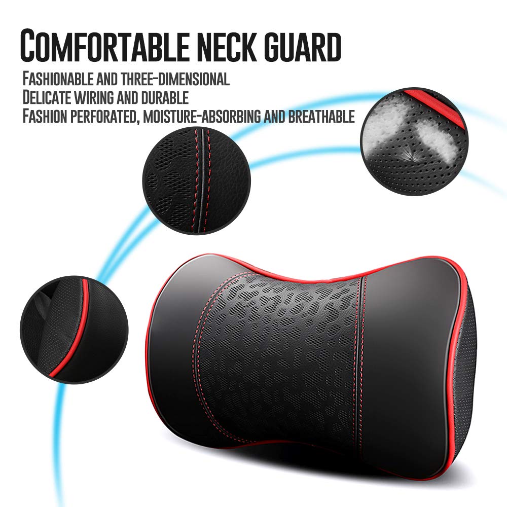 Memory Foam Car Neck Pillow - Cervical Support for Travel & Office (2-Pack, Red)
