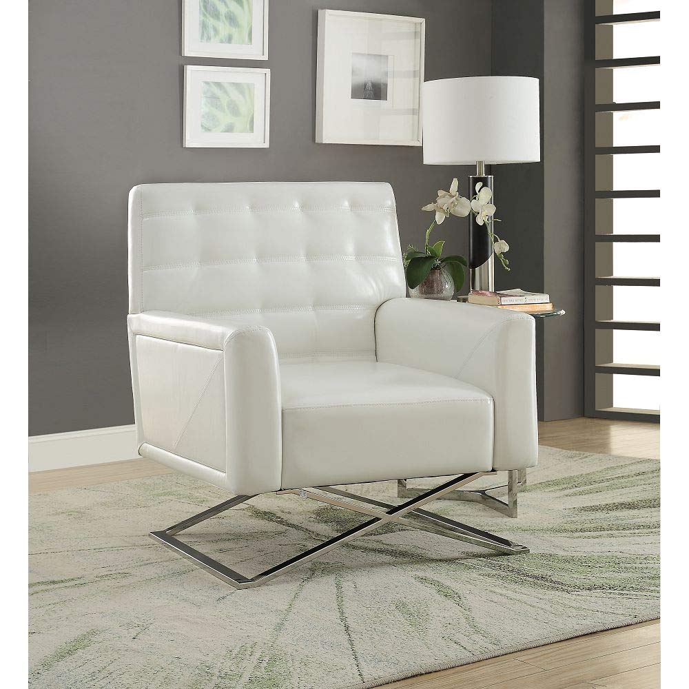 HuaZo Rafaelcent White PU Stainless Steel Chair - 34