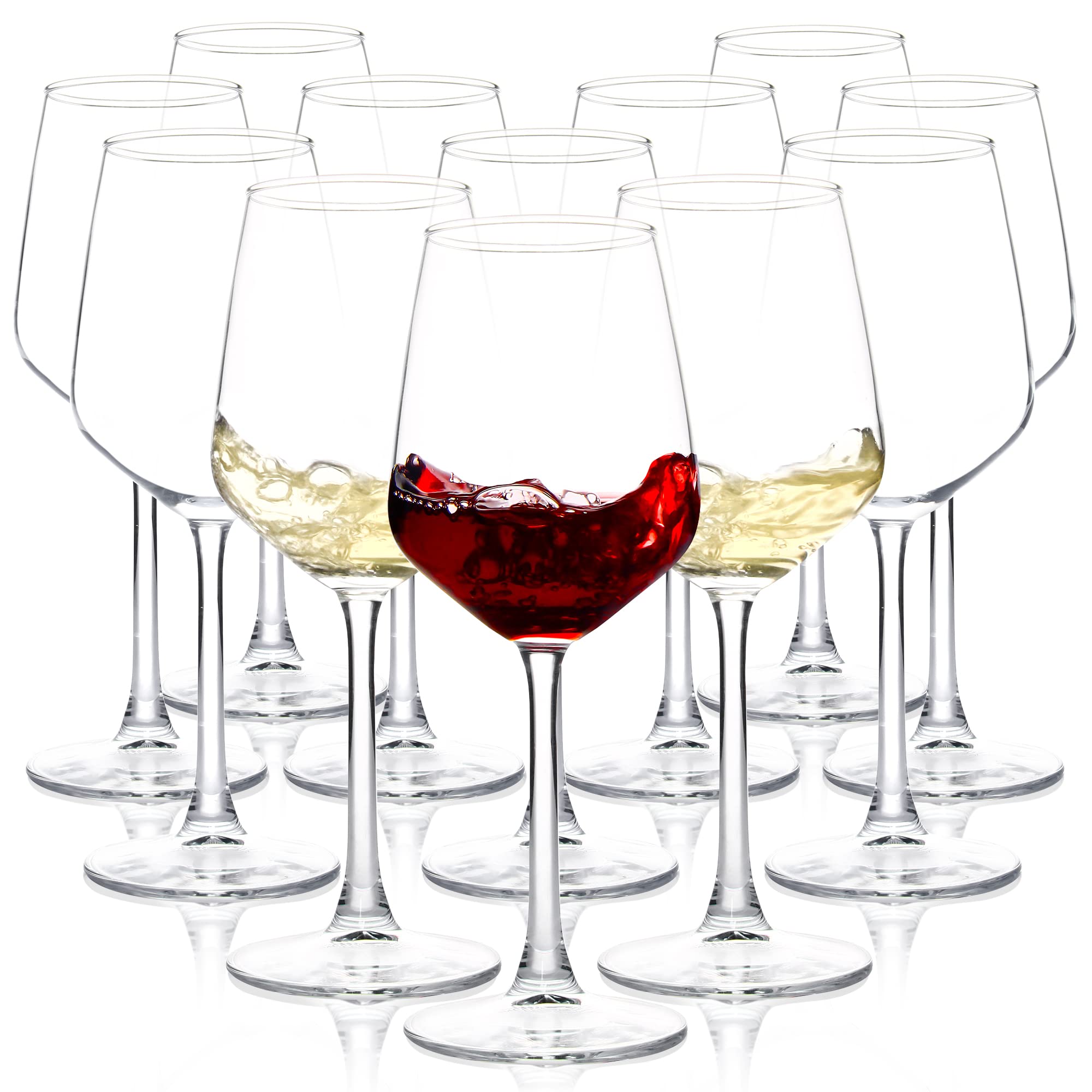 12-Piece Wine Glasses Set - 12oz Clear Red & White Wine Glasses with Long Stem - Elegant Glassware for Parties, Weddings, Home Dining & Gifts - Perfect for Wine Tasting, Dinner Parties & Romantic Evenings