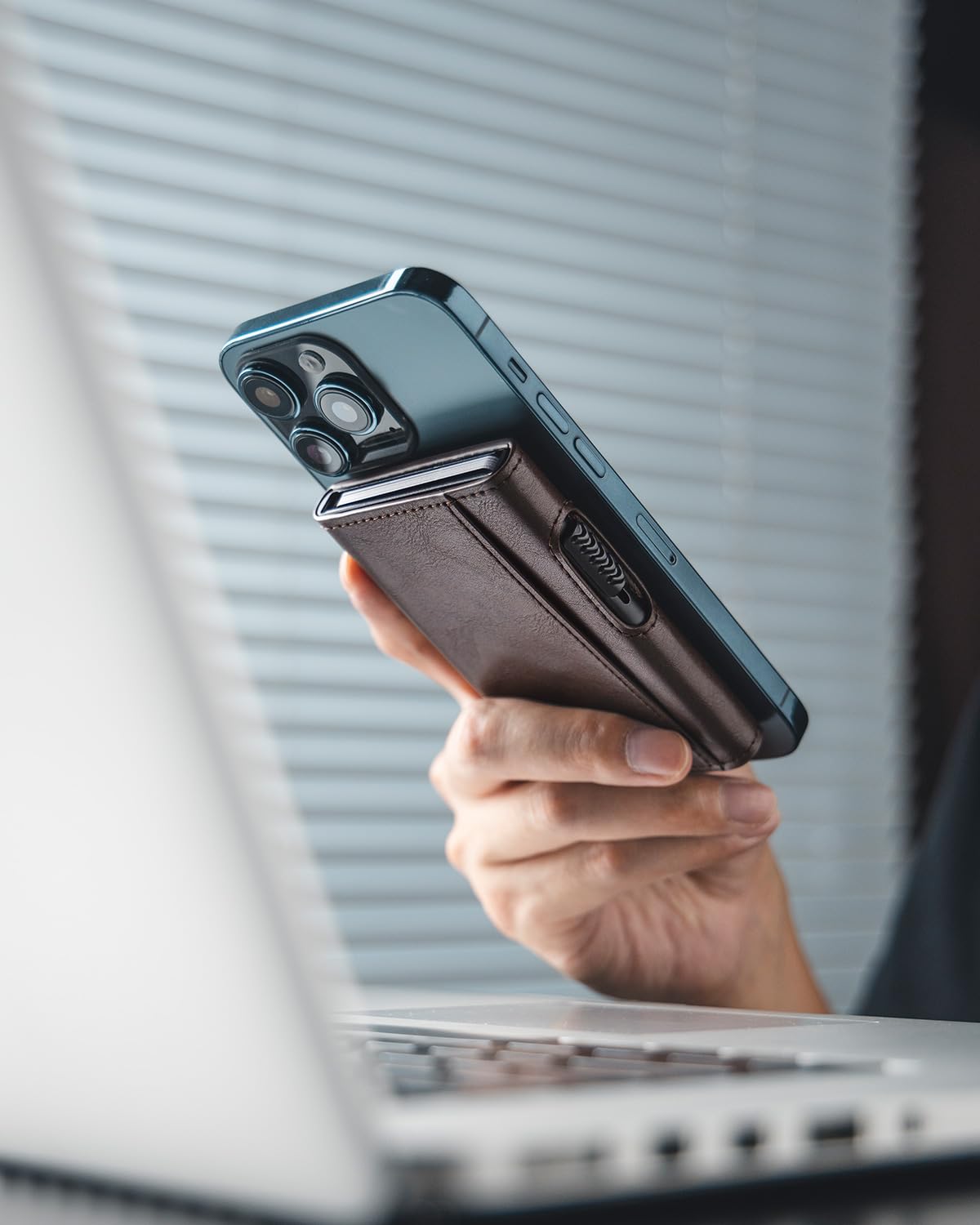 VULKIT Magnetic Wallet Card Holder - Slim Leather Pop Up Phone Case with NFC/RFID Blocking, Compatible with iPhone 16/15/14/13/12 Series (Espresso Brown) - Perfect for Everyday Use, Travel & Contactless Payments