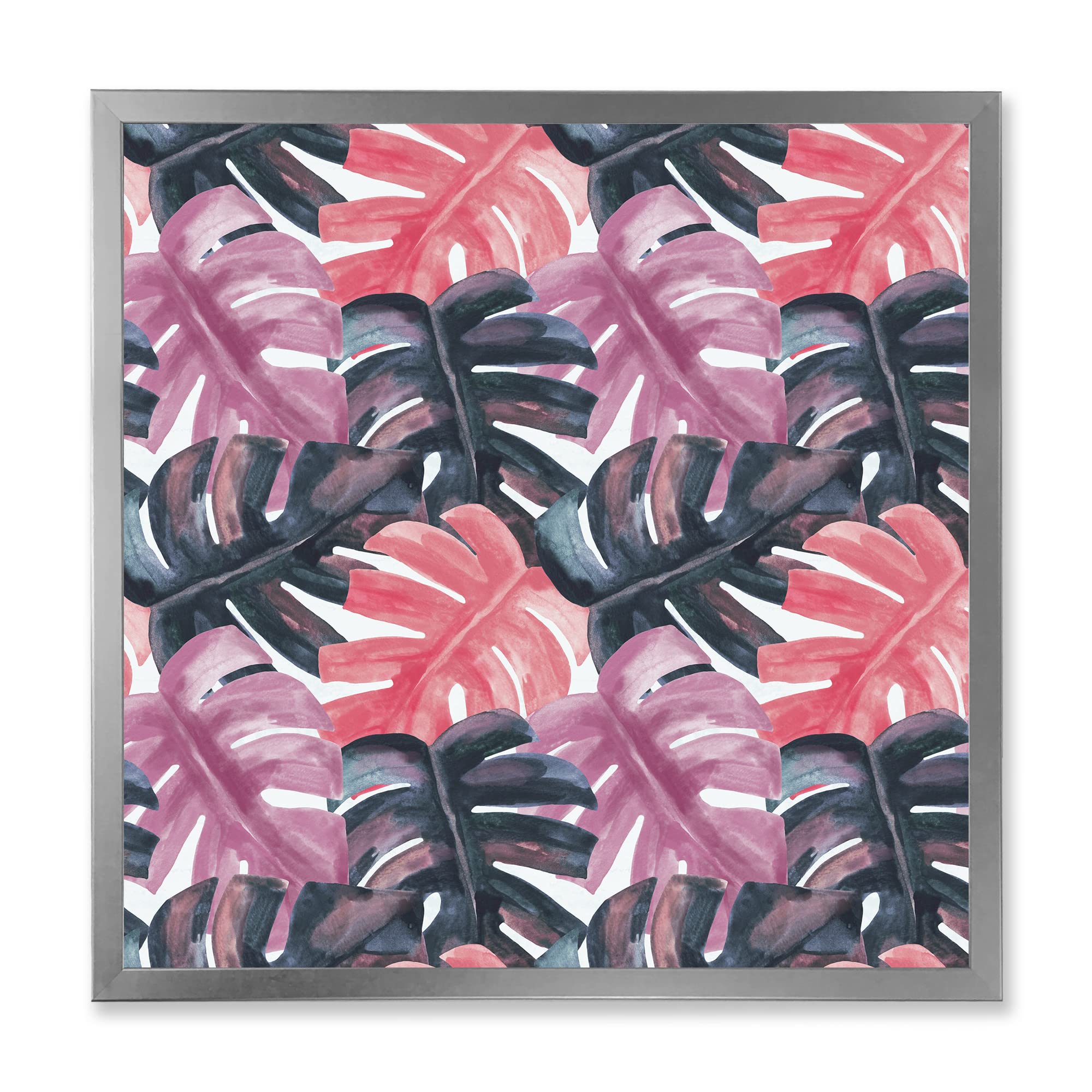 DesignQ Tropical Monstera Leaf Wall Art - Vibrant Colored Plant Painting with Rough Brush Strokes, Framed Decor for Living Room, Bedroom & Office