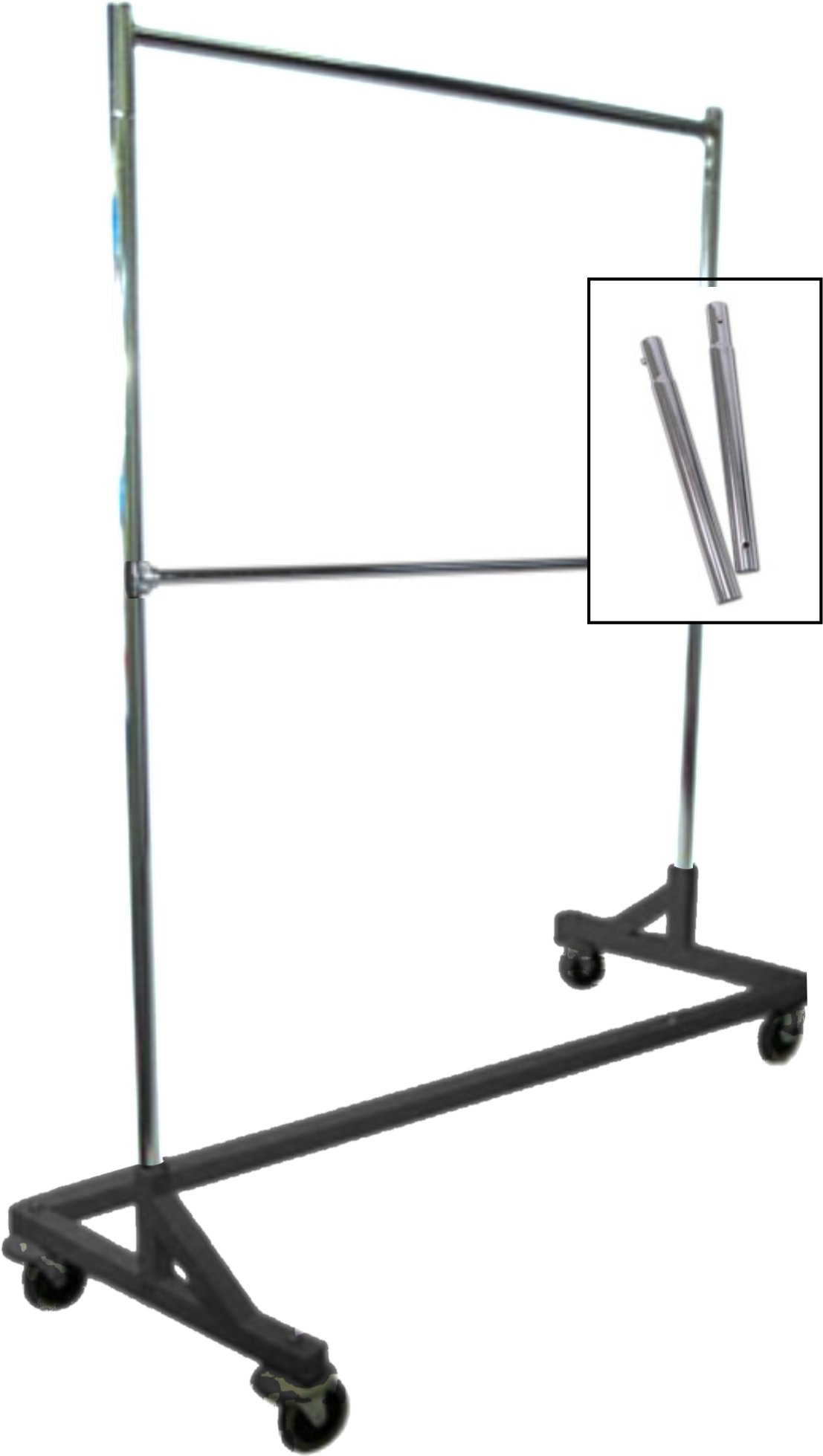 Heavy Duty Industrial Z Rack with Add-On Hangrail & Adjustable Height Extensions - Black, Orange, White (Black) | Perfect for Retail Stores, Warehouses & Garment Display Organization