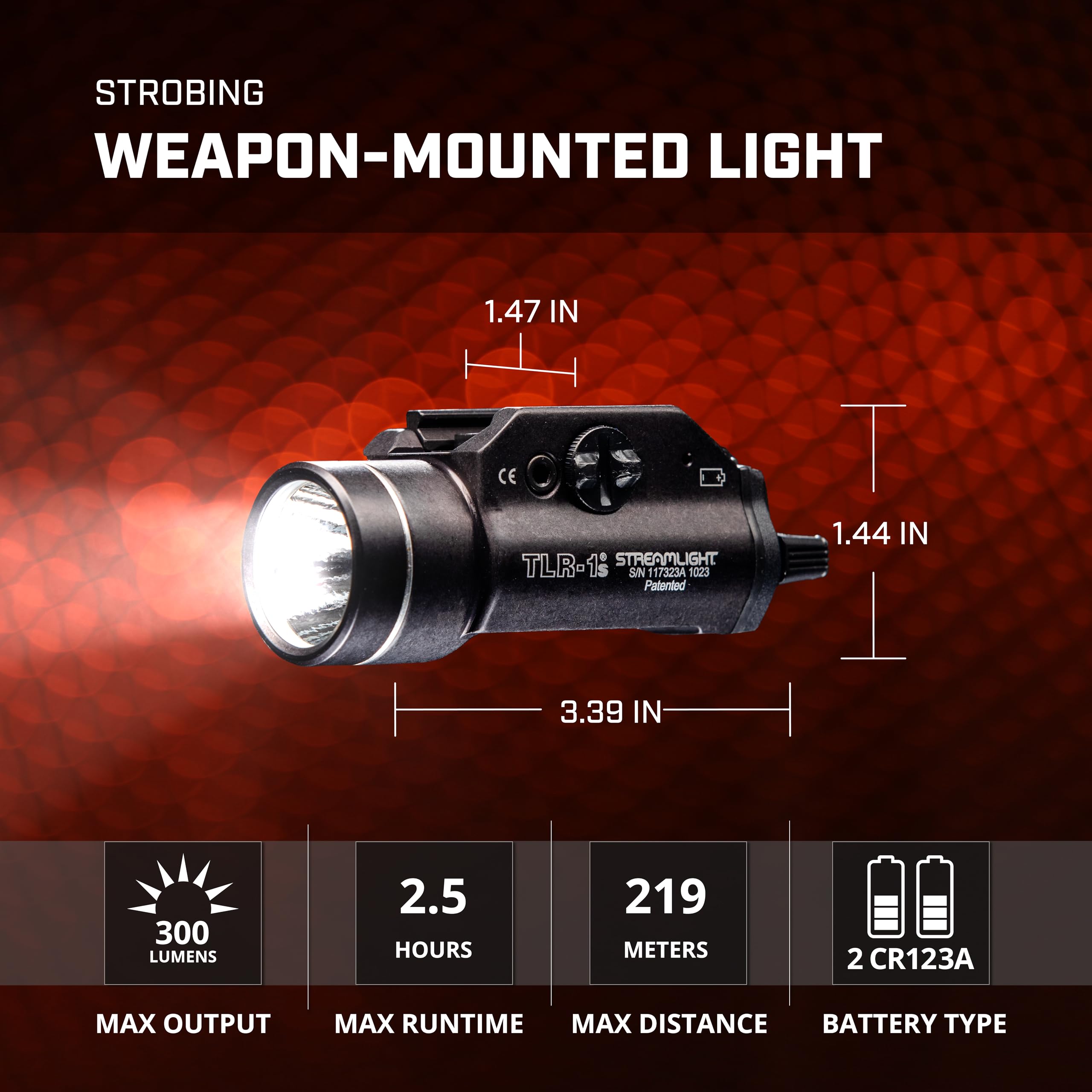 Streamlight 69210 TLR-1s 300-Lumen Tactical Flashlight with Strobe - Rail Mounted LED Weapon Light for Pistols & Firearms - Includes Rail Locating Keys - Ideal for Home Defense, Hunting & Law Enforcement Use