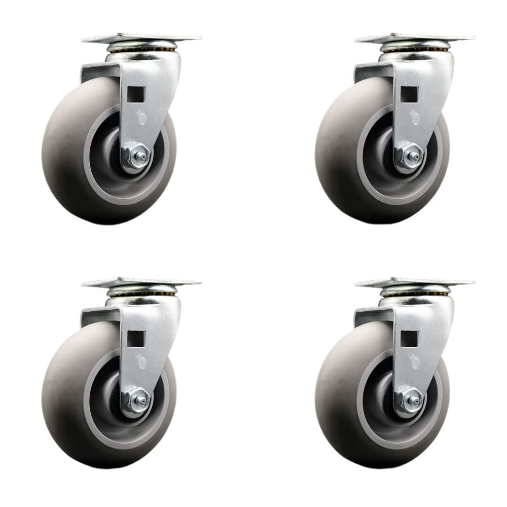 5 Inch Swivel Top Plate Caster Set with 2 Inch Thermoplastic Rubber Donut Tread Wheels - 1800 lbs Capacity Roller Bearing Casters (Set of 4) by Service Caster - Perfect for Industrial Equipment, Workbenches, and Heavy-Duty Furniture