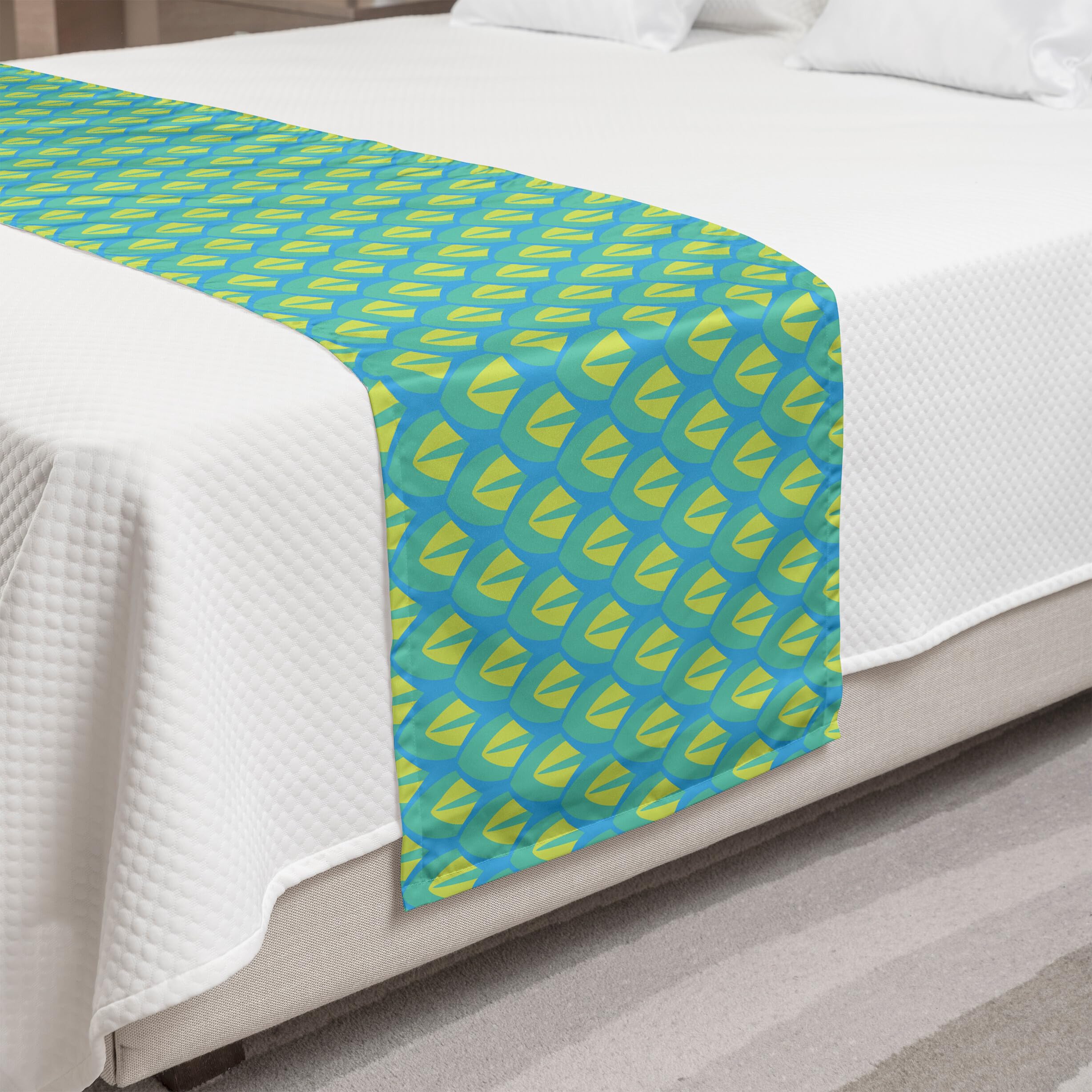 Ambesonne Colorful Bed Runner - Japanese Squama Inspired Reptilian Eye Design, Decorative Bed Scarf for King Size Beds, Turquoise Multicolor - Perfect for Hotels, Homes & Guestrooms (Adds Elegance to Bedroom Decor)