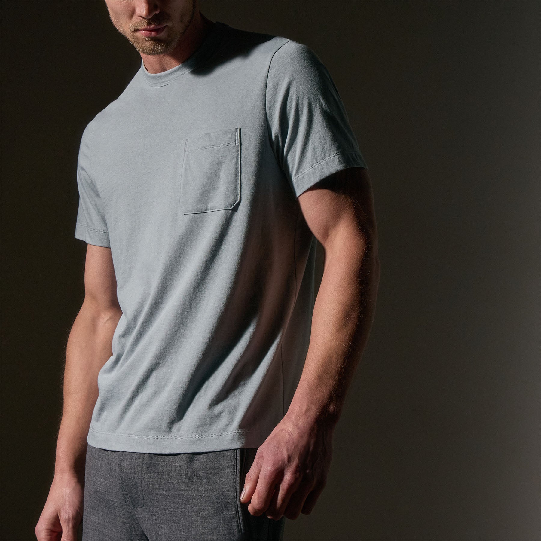 Premium Cotton Linen Pocket T-Shirt for Men - Soft Breathable Casual Tee in Grey Sky Color | Perfect for Summer Outfits, Weekend Wear & Travel Essentials