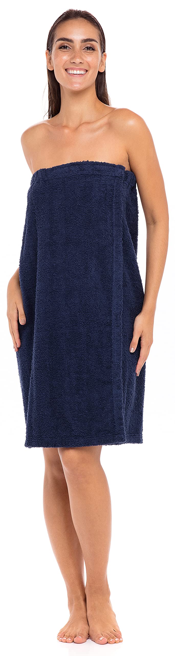 Premium Women's Terry Cotton Spa Bathrobe Wrap - Soft, Absorbent & Adjustable for Shower, Pool & Beach - Navy Blue L/XL Size - Perfect for Relaxation, Yoga & Spa Days