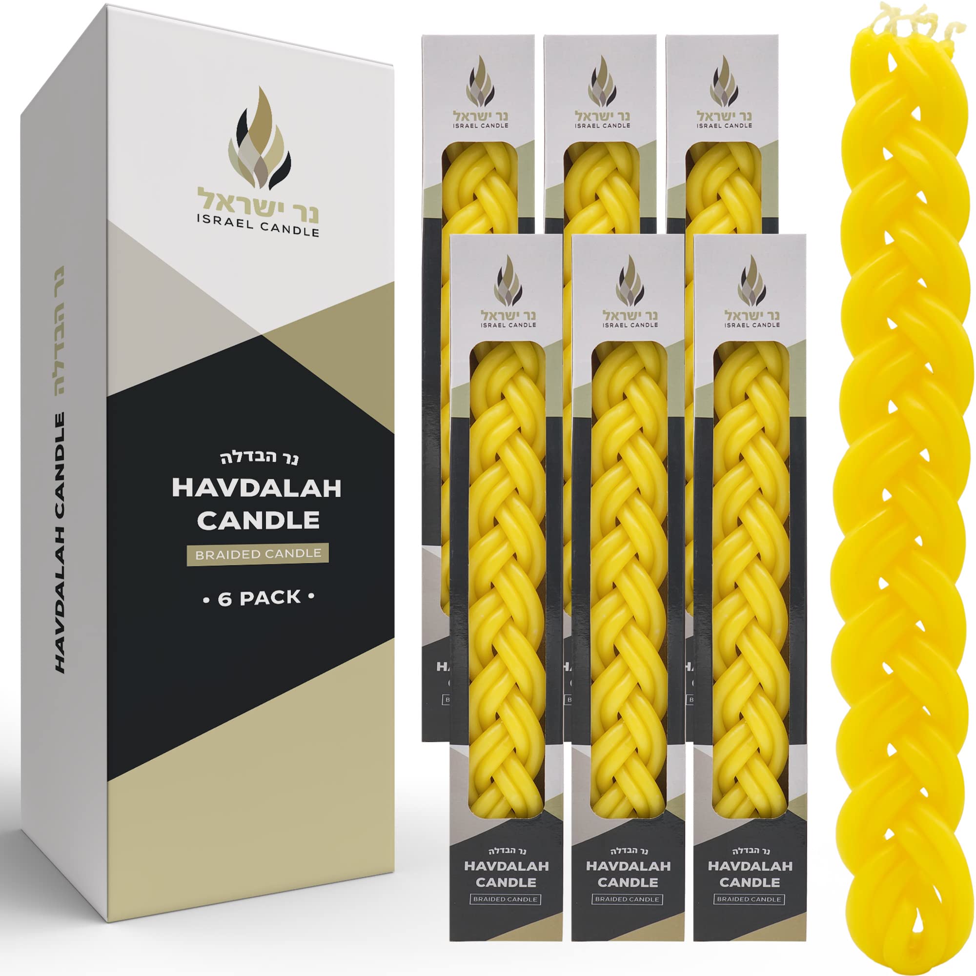 Handcrafted Pure Beeswax Havdalah Candle Set - 6-Pack Yellow Shabbat Candles for Jewish Ceremonies, Havdala Blessings & Sabbath Traditions - Perfect Judaica Gift for Holidays & Religious Celebrations