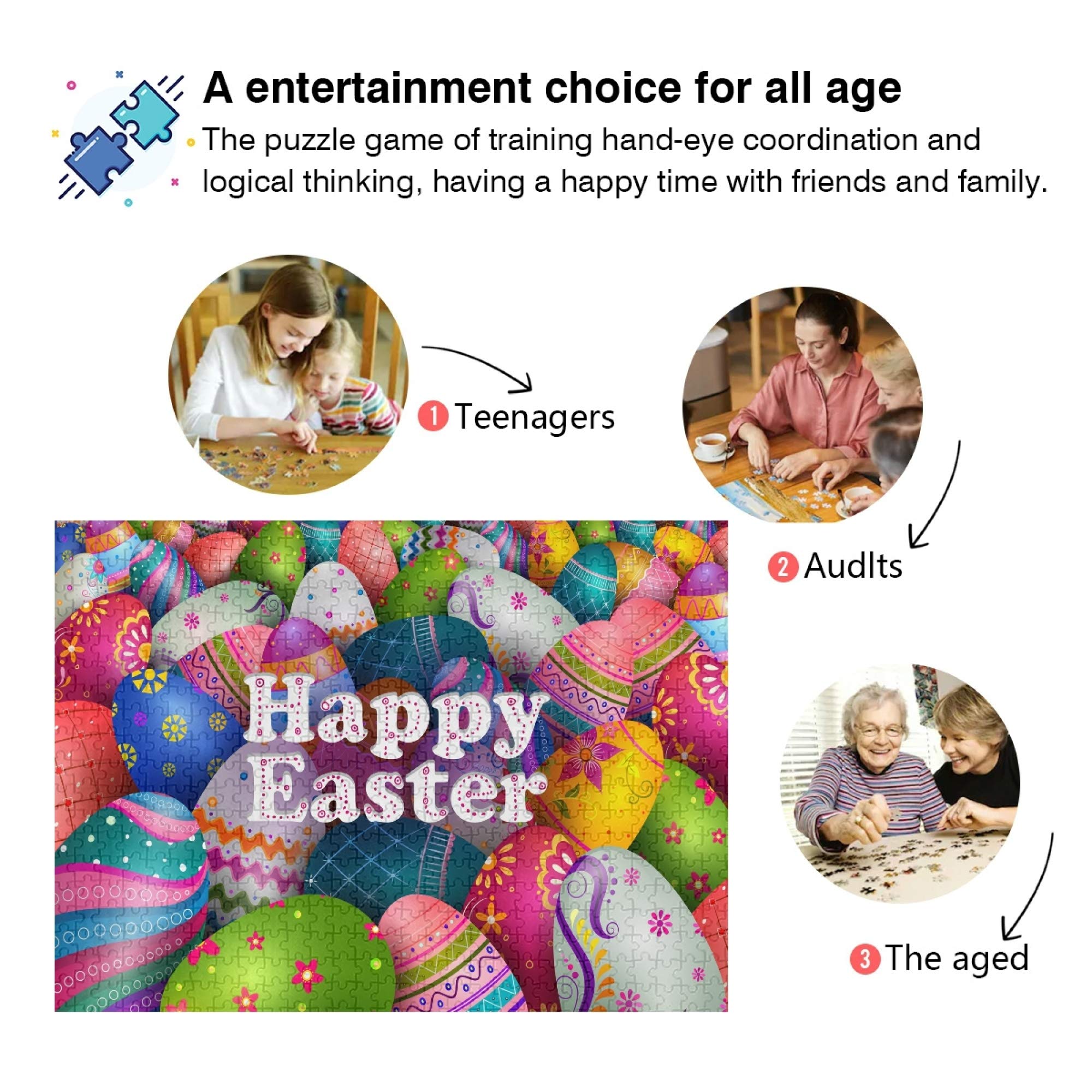 Happy Easter Eggs Jigsaw Puzzle 500 Pieces - Colorful Paper Puzzle Game for Kids & Adults - Fun Family Activity, Easter Party Game, Classroom Challenge, Gift Idea for Puzzle Lovers