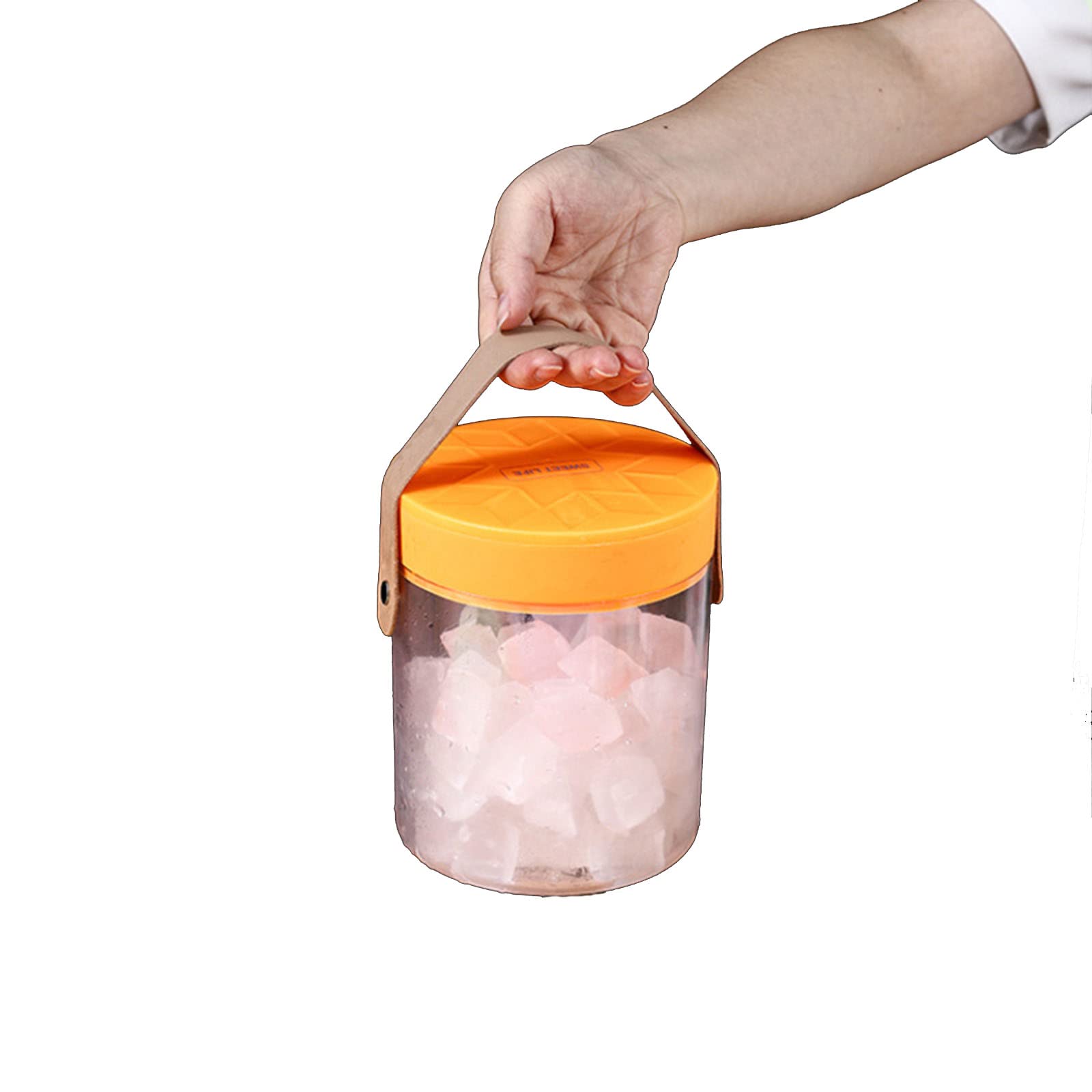 Portable Transparent Ice Bucket with Ice Tray & Tongs - Perfect for Fruit Storage, Drinks, Home Use, and Camping (Orange) | Ideal for Parties, BBQs, and Outdoor Gatherings
